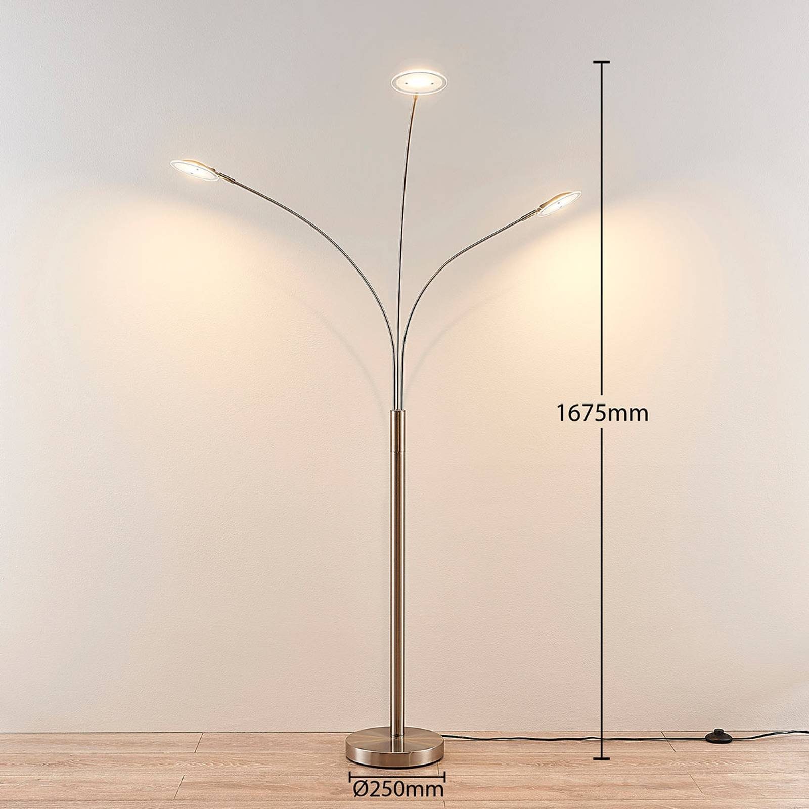 Lindby LED Stehlampe Anea, LED-Leuchtmittel 31 warmweiß, Glas, inkl. verbaut, flammig, fest Modern, matt, gefrostet, weiß Metall, nickel