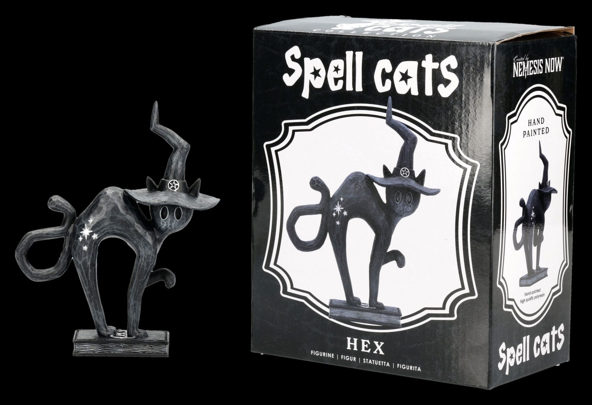 Figuren Shop GmbH Tierfigur Schwarze Katzen Figur – Hexen Statue Gothic Magie Dekofigur 15,5 cm