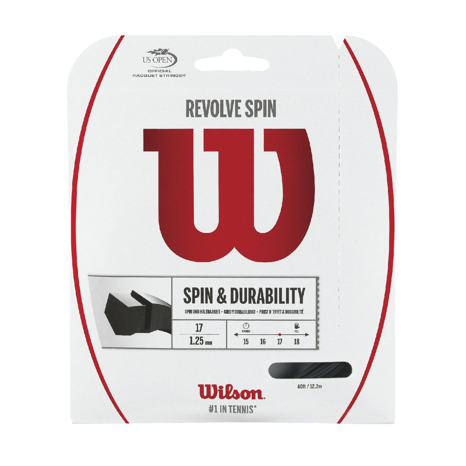 Wilson Tennissaite Revolve Spin (Spin+Haltbarkeit) schwarz 12m Set, Saitendicke: 1.25