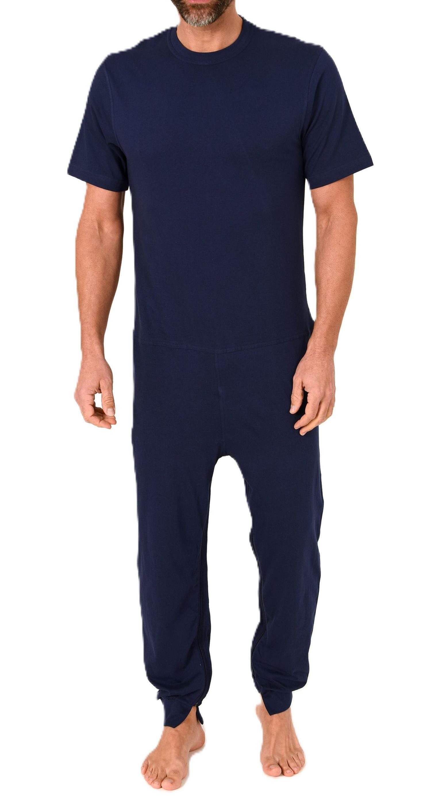 Pyjama Herren kurzarm Pflegeoverall mit langen Bein und 2 Reissverschlüssen