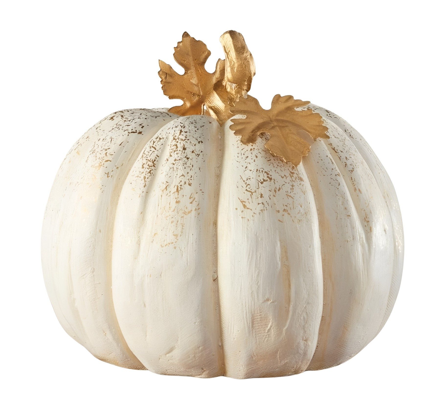 Dekofigur Kürbis in Weiß & Gold, Ø 25 x 22 cm, Herbstdeko, Halloweendeko