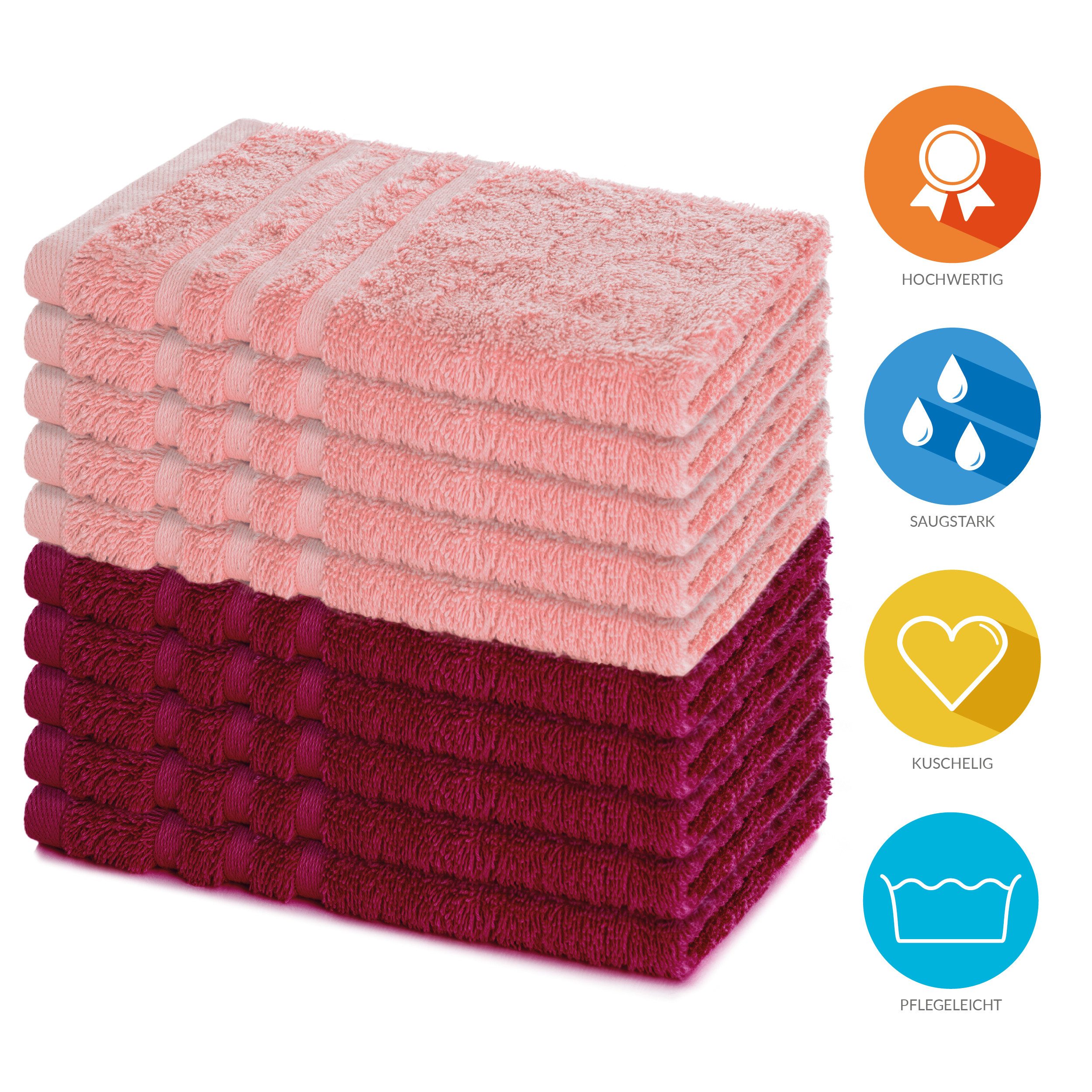 Lavea Gästehandtücher 30x50 cm, 10er Set Gästehandtuch, Elena-Frottee Handtuch, Gästetuch, (Set, 10-St), 500 g/m² Frottier, weich & saugstark, pflegeleicht