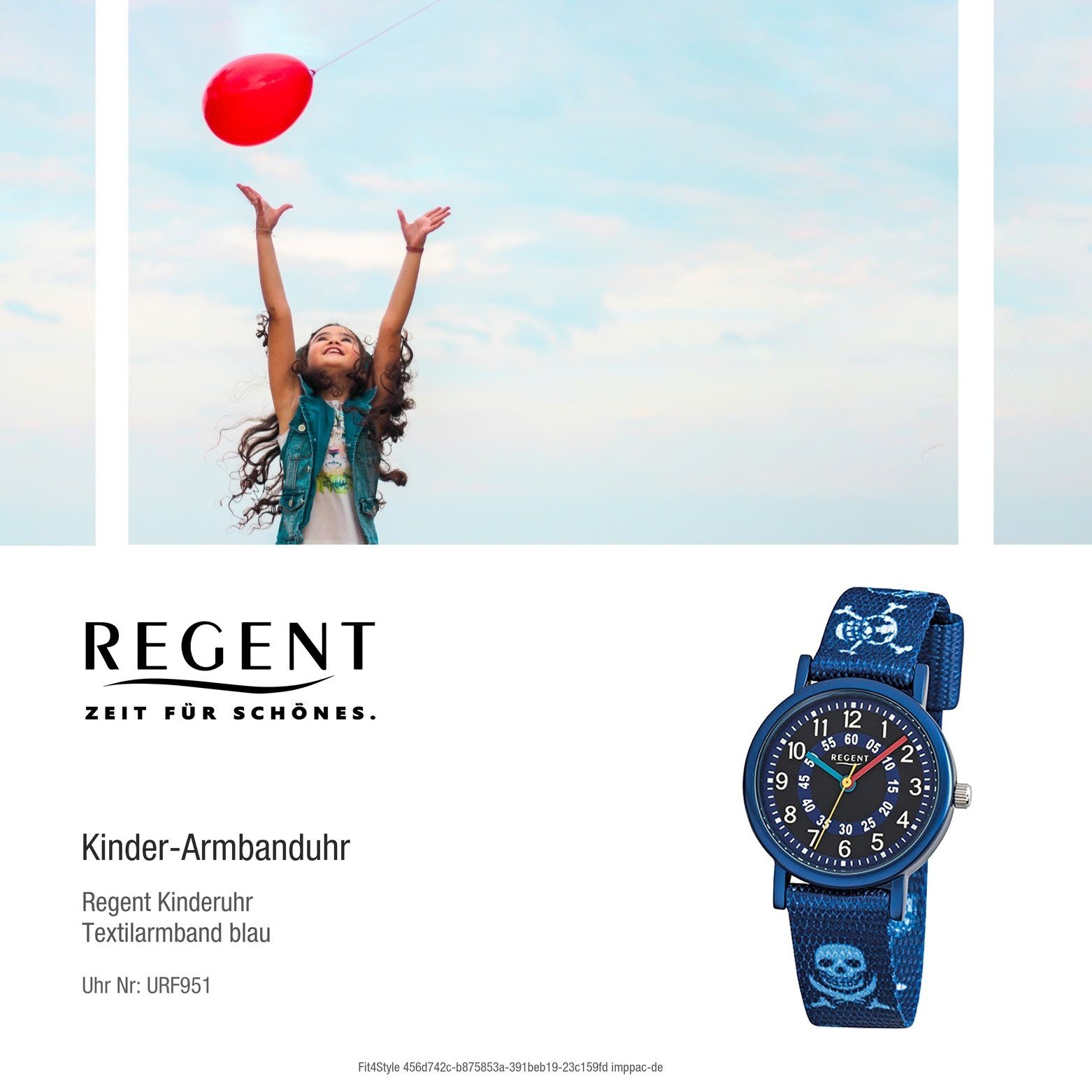 Regent Quarzuhr Regent Kinder-Armbanduhr blau klein rund, Kinder 29mm), (ca. Armbanduhr Textilarmband Analog F-951