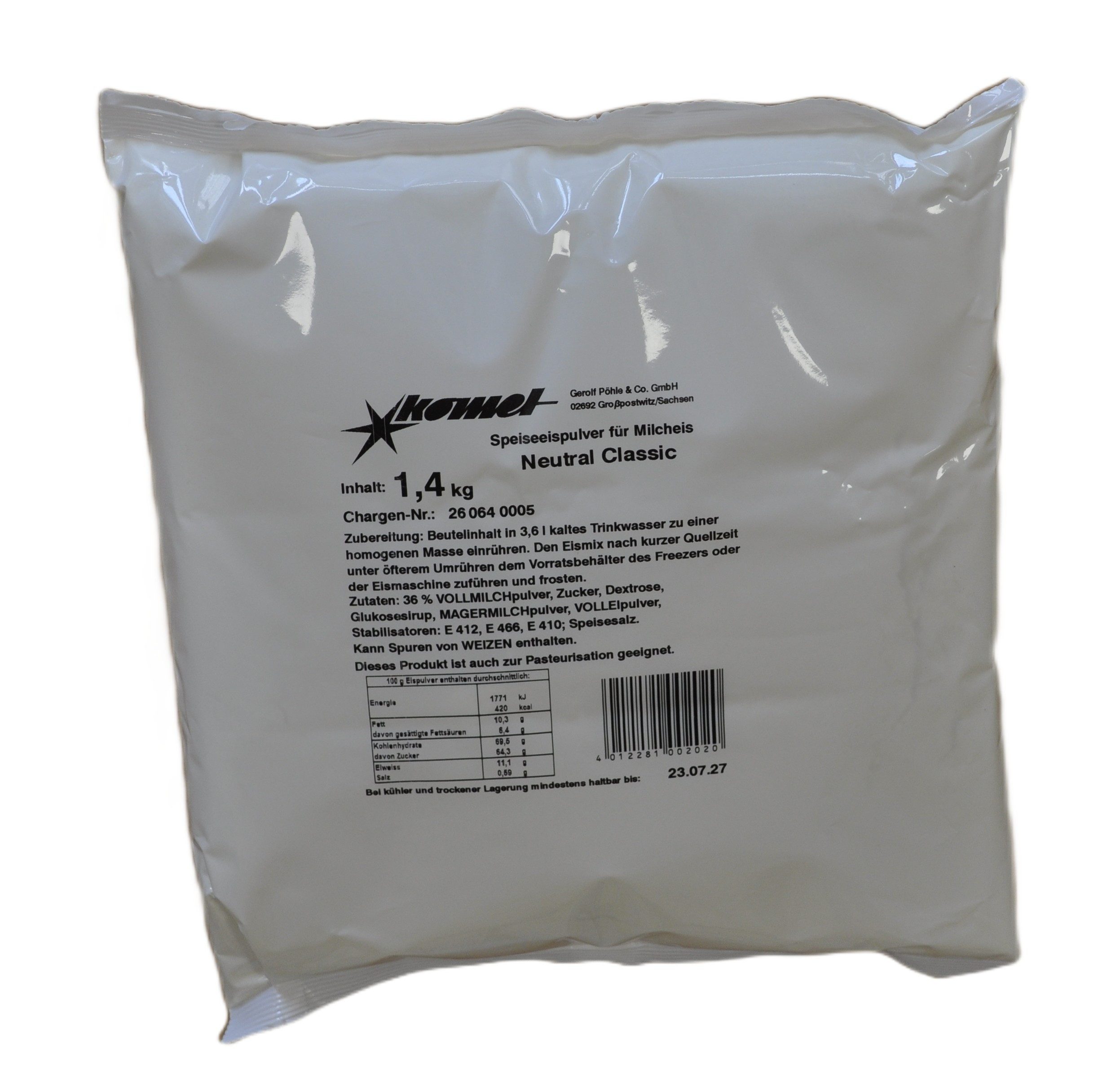 Komet Dessertpulver Neutral "Classic" 1,40 kg, 1400 g, Eispulver Softeispulver Speiseeispulver Eismaschine