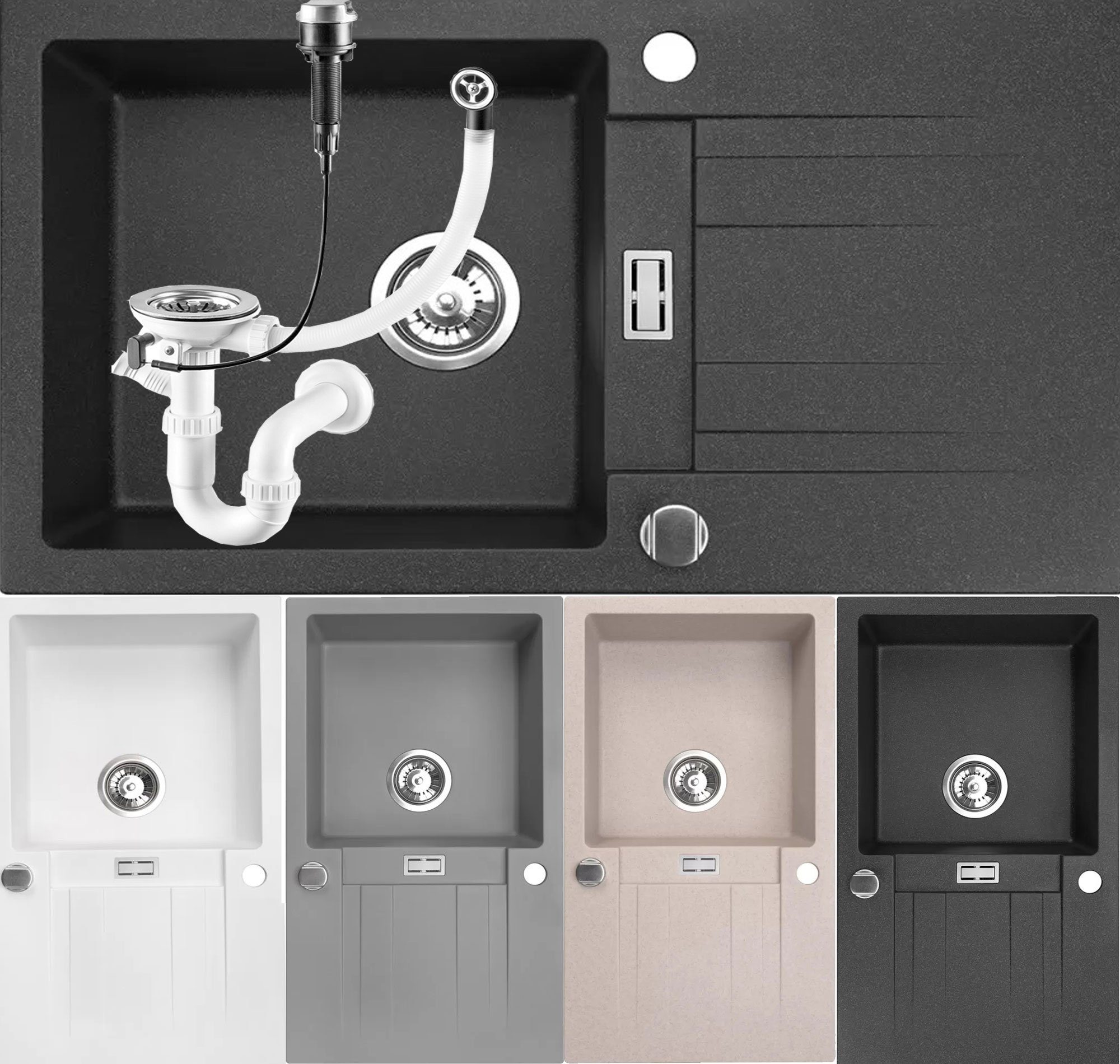 Homeline Granitspüle London Granitspüle Schwarz Weiß Beige Grau Küchenspüle günstig online kaufen