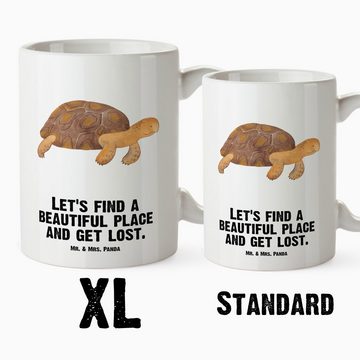 Mr. & Mrs. Panda Tasse Schildkröte Marschieren - Weiß - Geschenk, Motivation, Urlaub, XL Bec, XL Tasse Keramik, Einzigartiges Design
