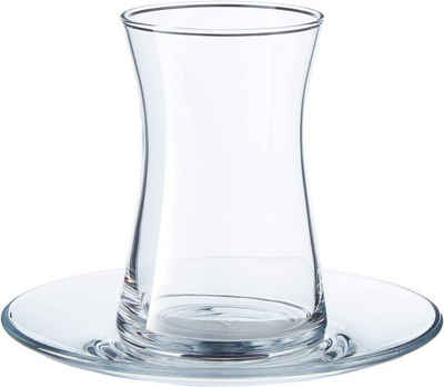 Pasabahce Gläser-Set Heybeli 95483, Glas, Teeglas Set 12 Teilig mit Untertassen, Spülmaschinengeeignet