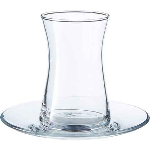Pasabahce Gläser-Set Heybeli 95483, Glas, Teeglas Set 12 Teilig mit Untertassen, Spülmaschinengeeignet