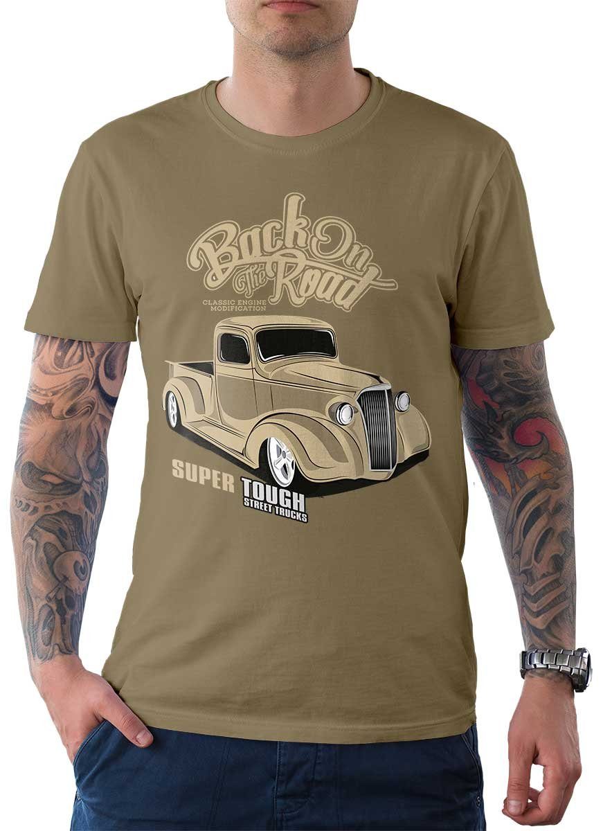 Rebel On Wheels Bomberjacke Herren T-Shirt Tee Street Truck mit Auto / US-Car Motiv Khaki