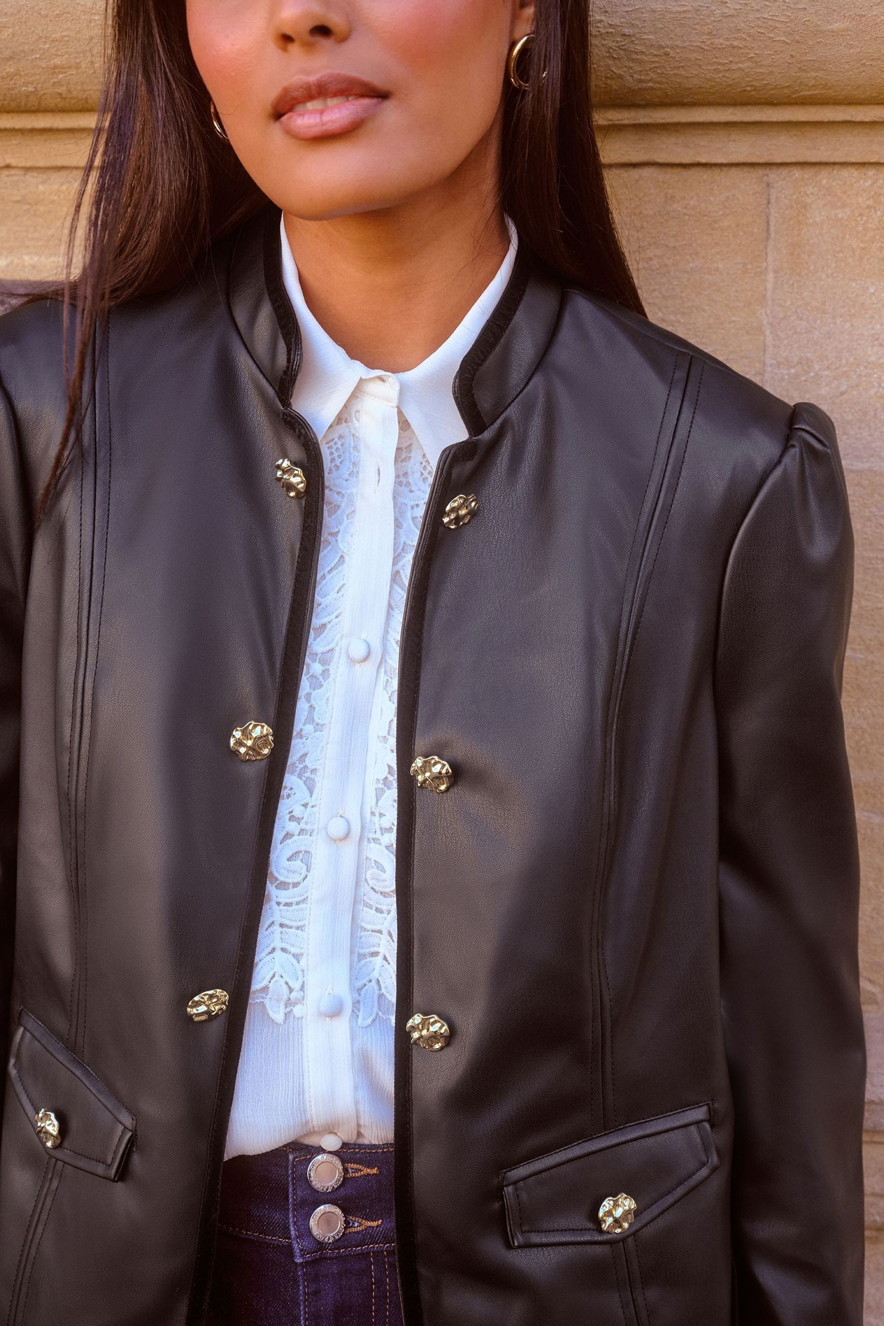 Love & Roses Lederjacke Love & Roses Uniformjacke aus Kunstleder (1-St)