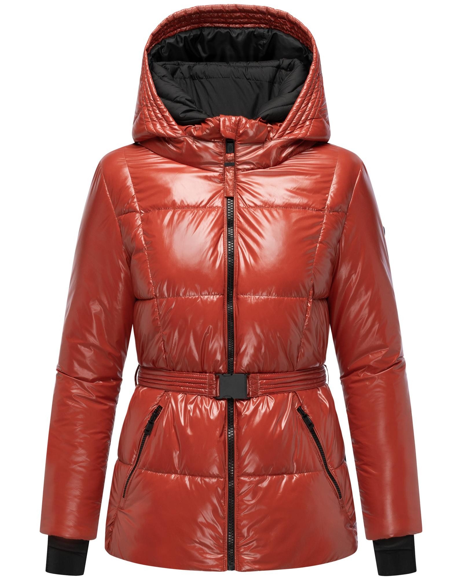 Navahoo Steppjacke Eisglanz 14 Glänzende Damen Winterjacke mit Taillengürtel