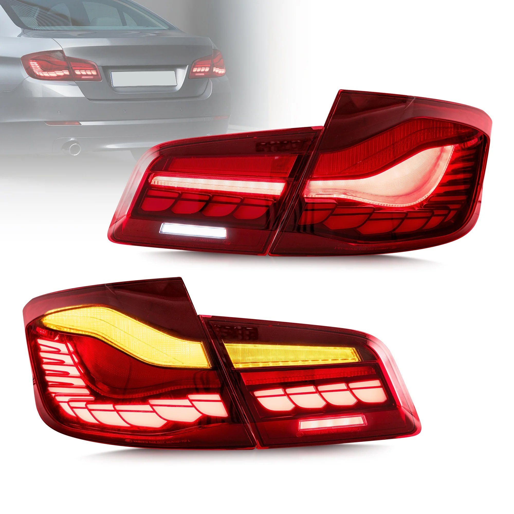 LLCTOOLS Rückleuchte Voll LED Rückleuchten für BMW F10 Limousine 2010-Rot in OLED Technik, LED fest integriert