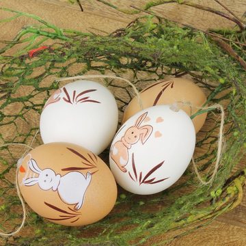 Macosa Home Osterei Ostereier 12 Set braun weiß mit Osterhasen und Aufhänger (12 St), Osterdeko Hängedeko bemalte Eier Ostern