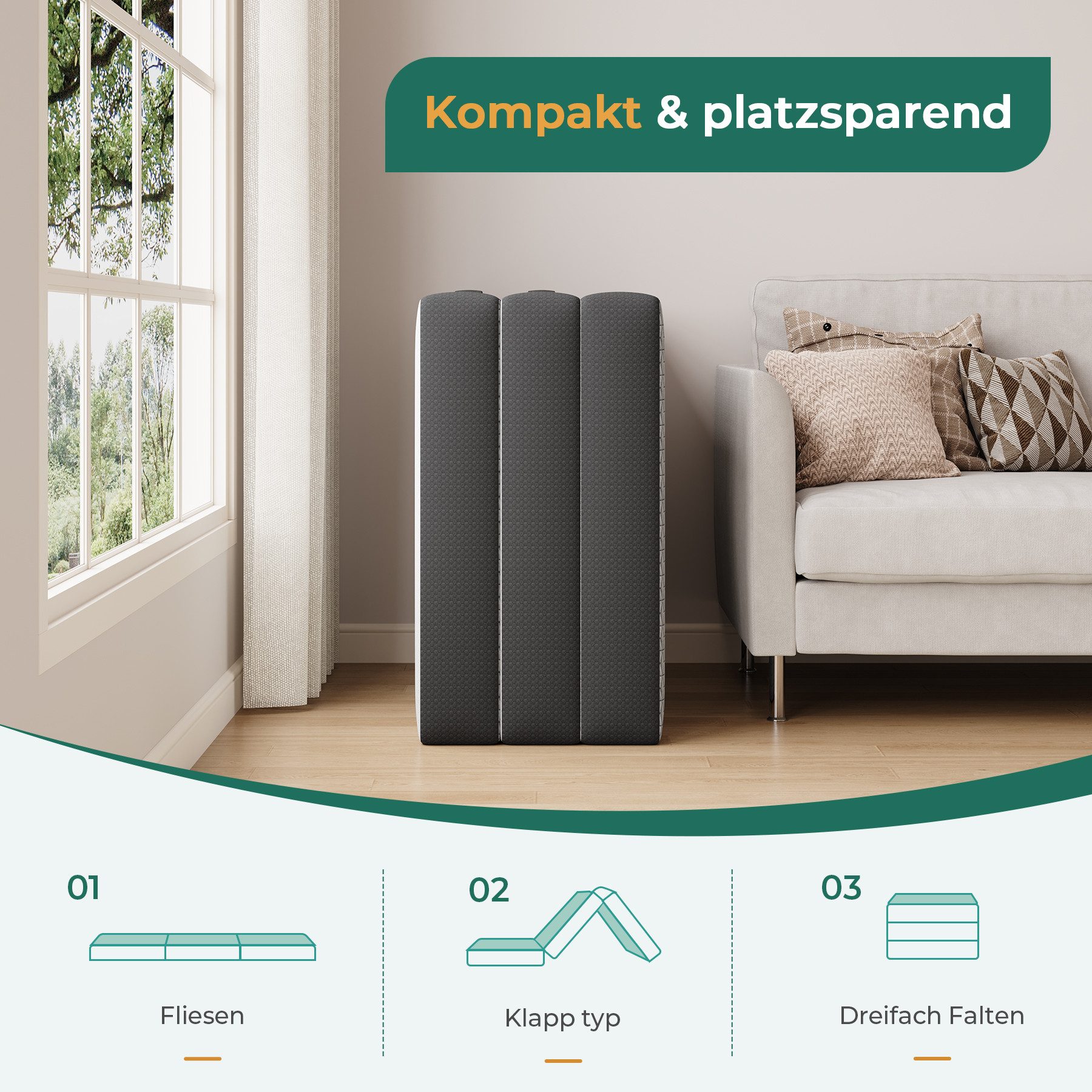 Klappmatratze Faltmatratze, Gästematratze 10cm hoch, Kaltschaummatratze 15cm hoch, Uliyati, mit Tragegriffen, Aufbewahrungstasche, für Wohnzimmer, Reise, Campin – Bild 5 von 5