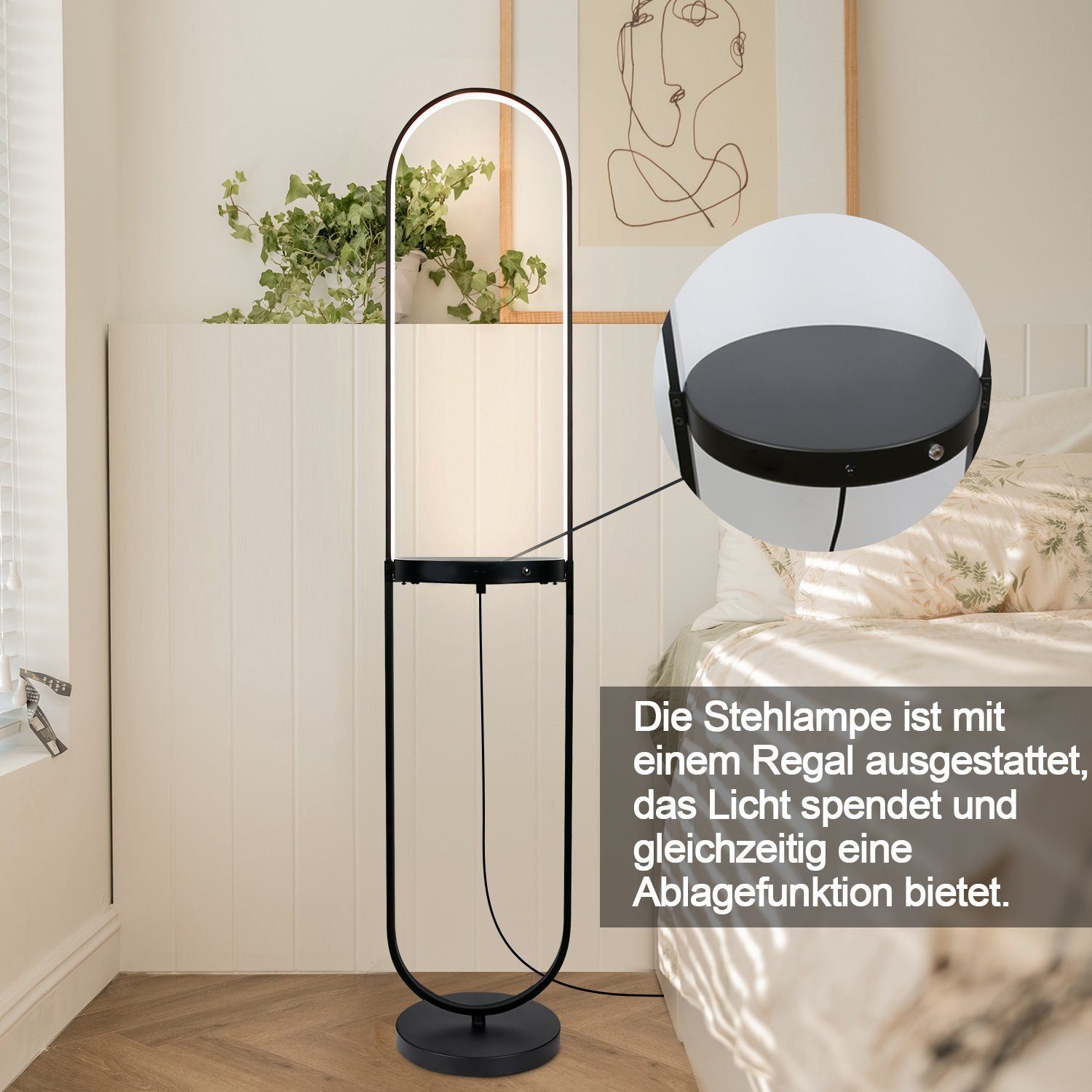 Ohne integriert, Ohne Design LED Dimmbar mit LED wireless Stehlampe Tageslichtweiß, Modern Ladenfunktion, wireless Regal, Standleuchte fest ZMH Ladenfunktion