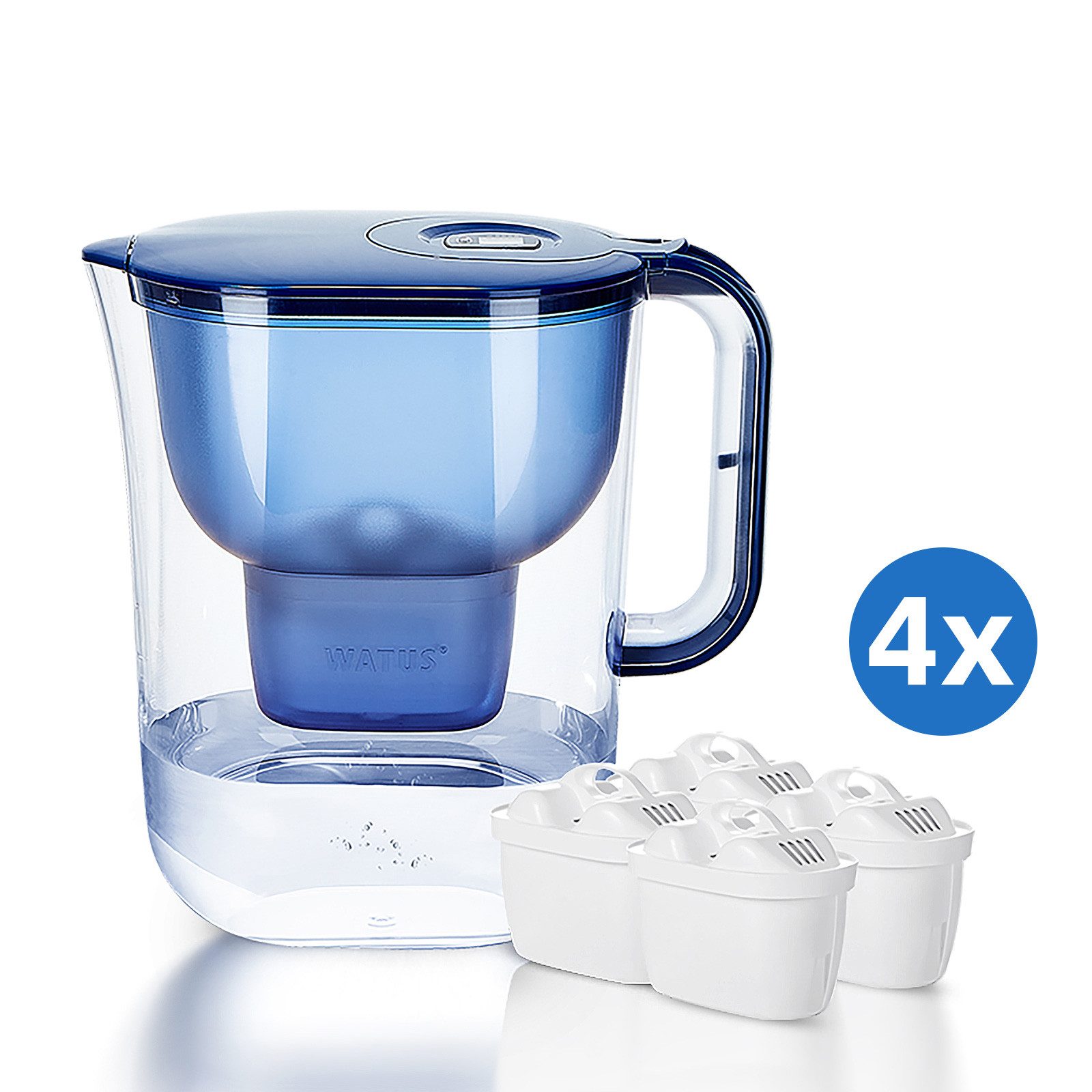 Watus Kanne für Brita Wasserfilter, Filterkanne 3.8L Enthält 4er filterpatronen, (4-St), für alle BRITA MAXTRA/MAXTRA+/PerfectFit Wasserfilter.