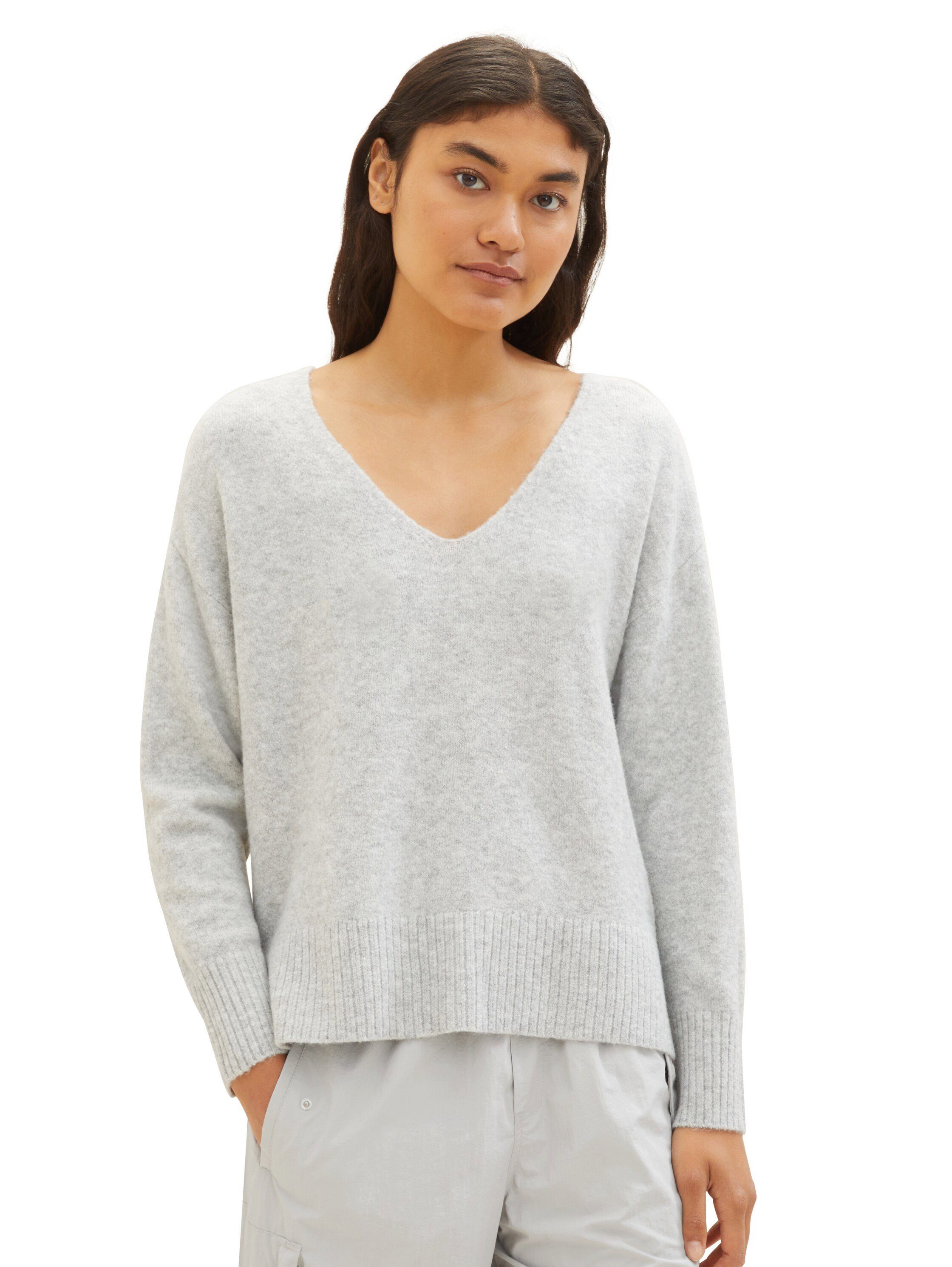 basic V-Ausschnitt-Pullover TAILOR mit grey TOM light tiefem Denim V-Ausschnitt