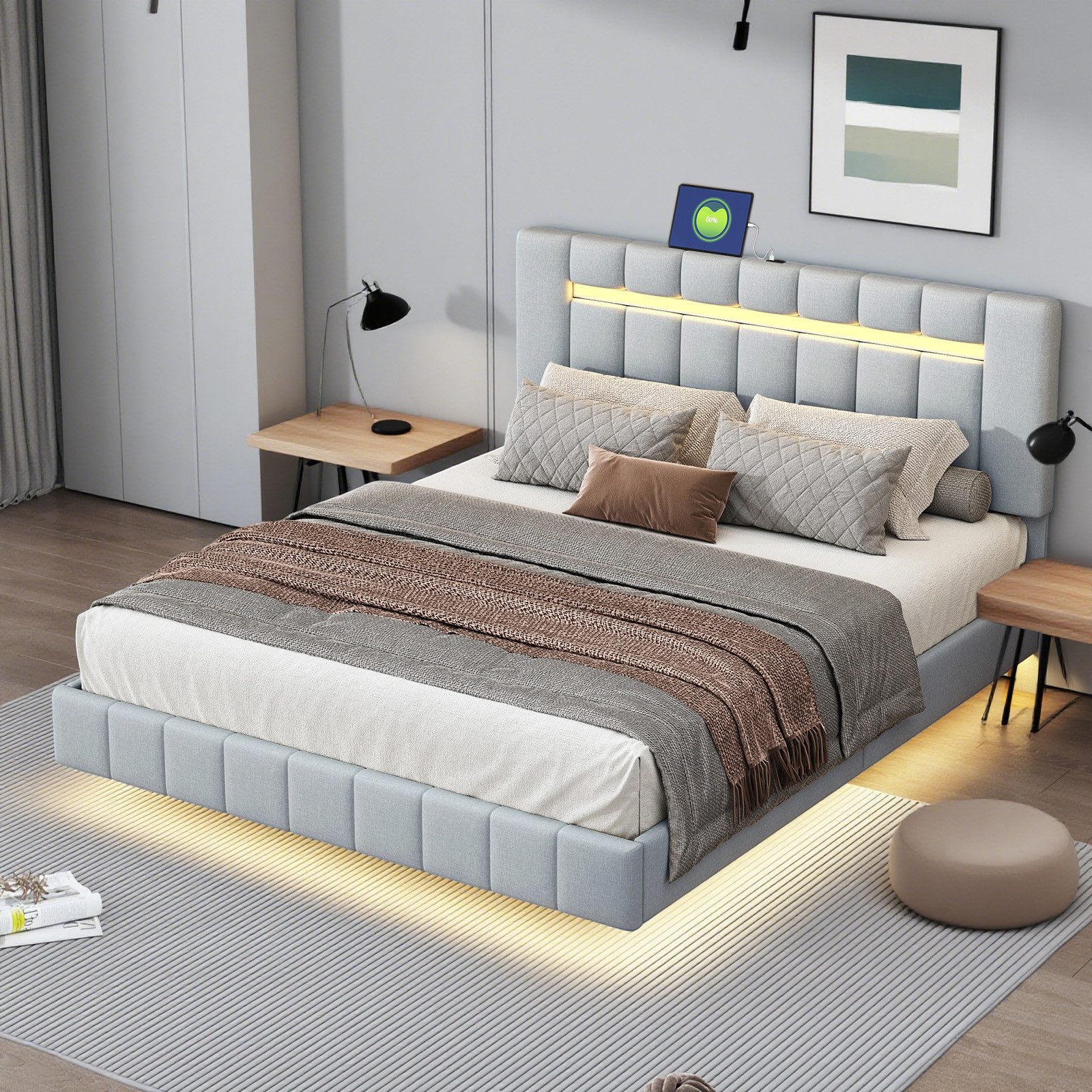 MODFU Polsterbett mit LED & Kopfteil günstig online kaufen
