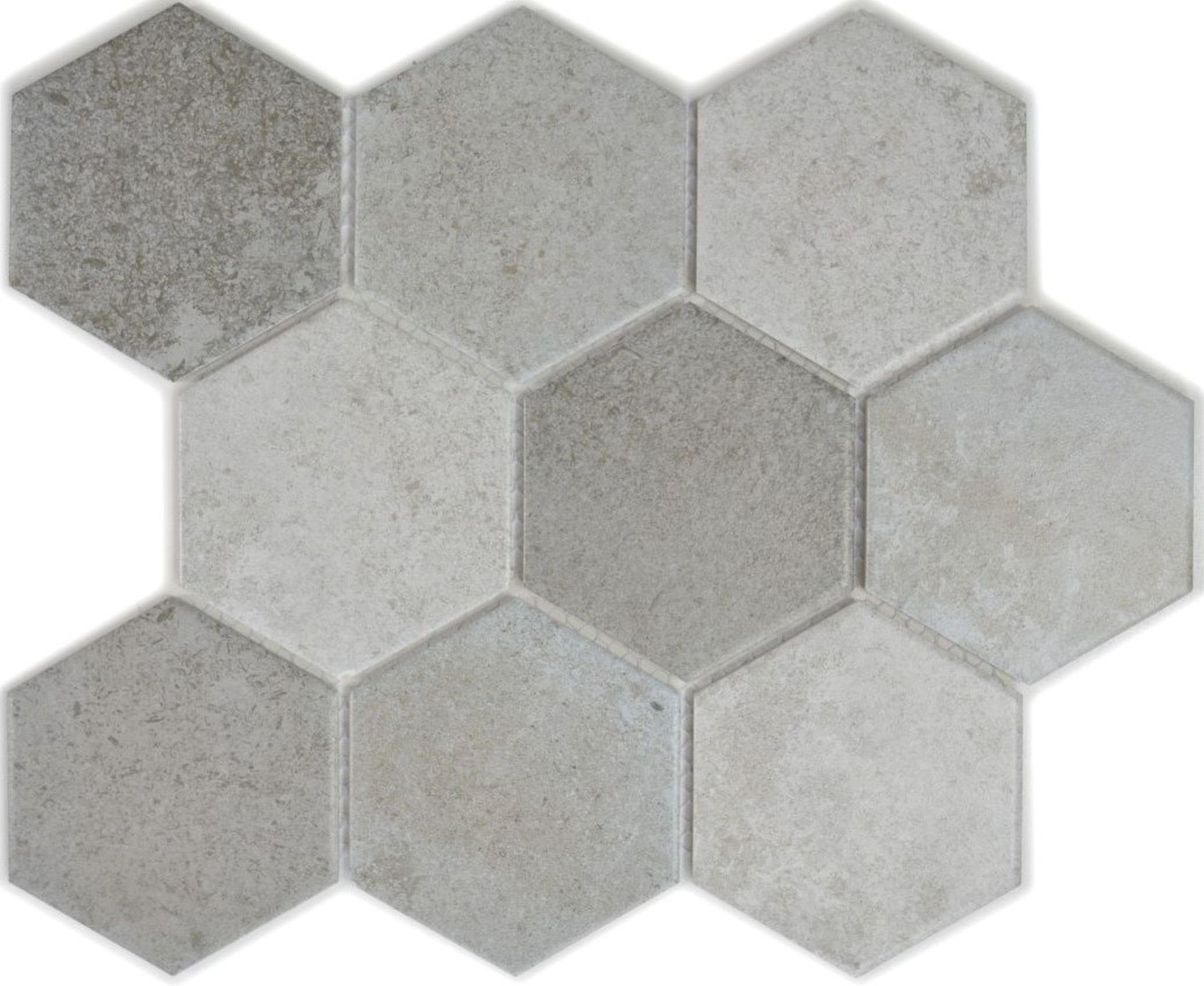 Mosani Mosaikfliesen Hexagonale Sechseck Mosaik WC Bad XL Küche Fliese Keramik grau