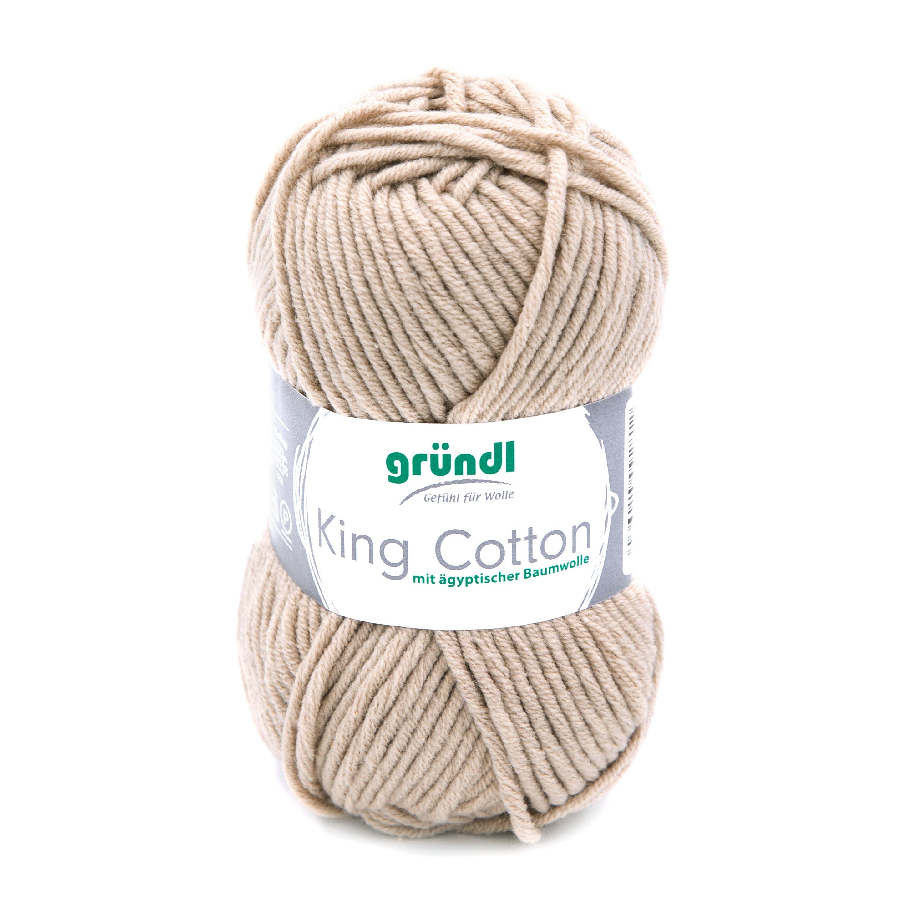 Gründl Wolle King Cotton Baumwollgarn Strickgarn Häkelwolle, 78,00 m (50g Handstrickgarn, Strickwolle, Baumwollmischgarn mit ägyptischer Baumwolle, zum Stricken und Häkeln für Nadelstärke 6 - 7 mm), mit Häkel - Anleitung zum download
