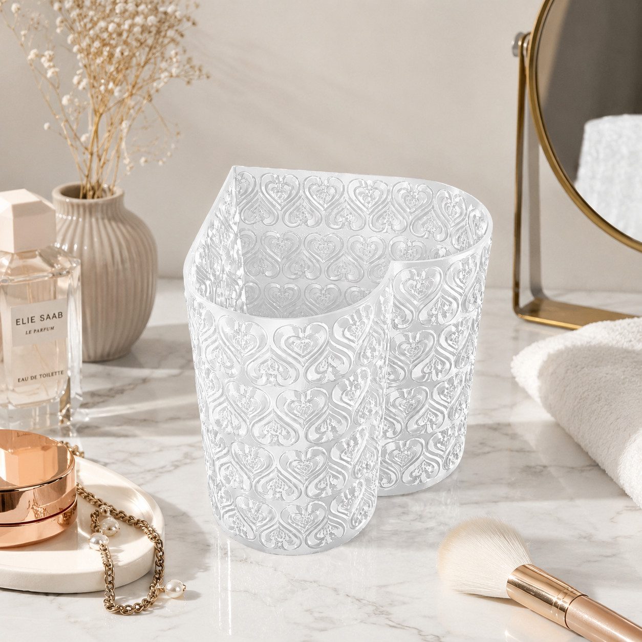 Alpha Electronics Dekovase Herz Organizer Vase Make-up Pinselhalter & Kosmetik Organizer, (Sparangebot, 1 St., hochwertiger 3D Druck), Moderne Deko für Schminktisch & Badezimmer uvm