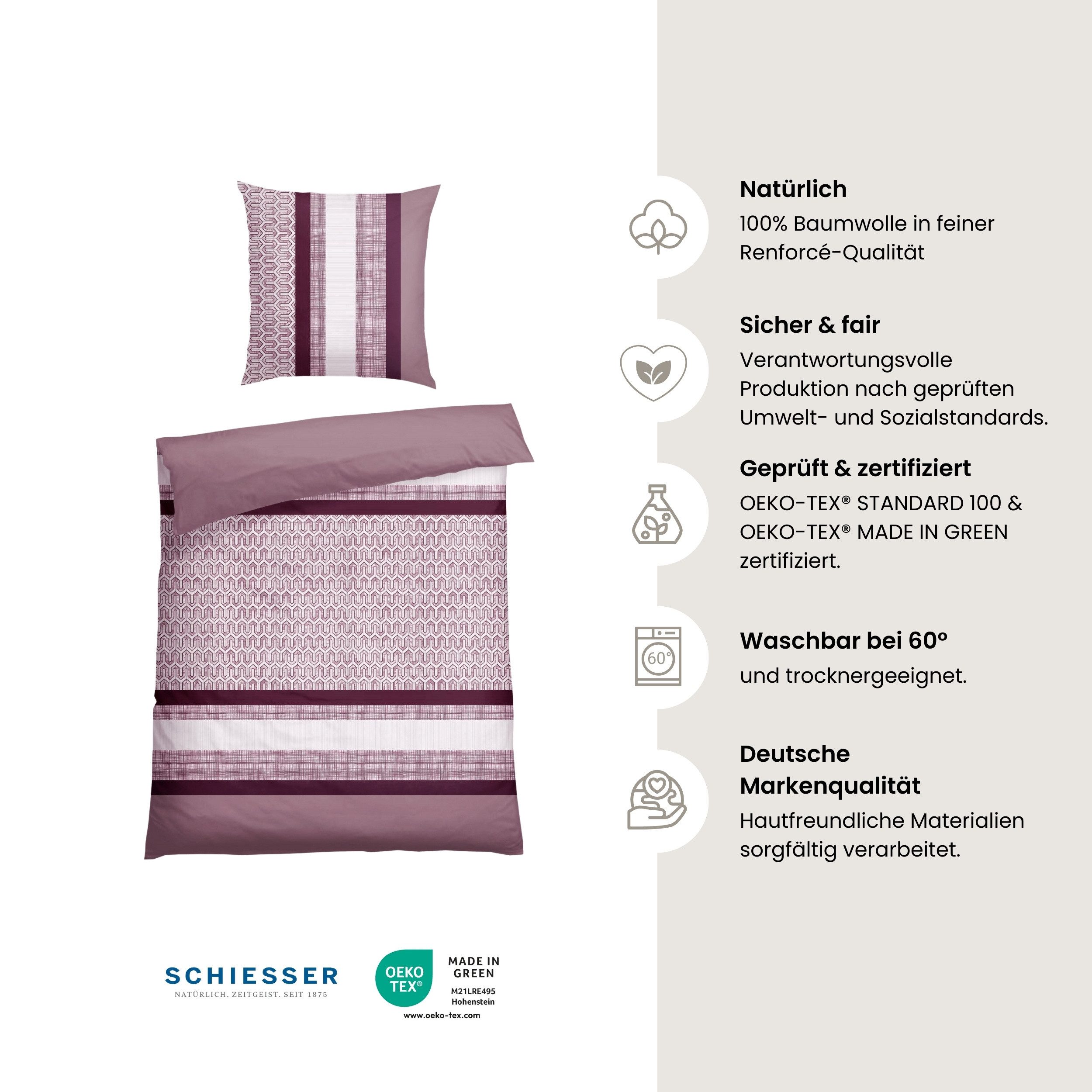 Schiesser Bettwäsche Siena aus weicher Baumwolle mit aufwendigem Muster, Renforcé, 2 teilig, Made in Green