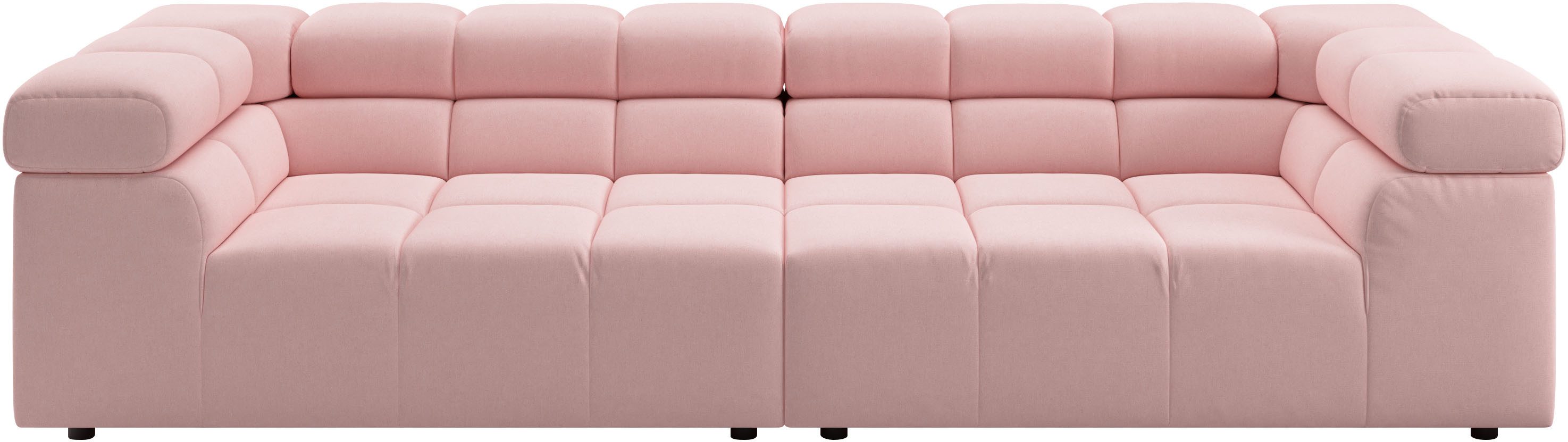 Home affaire Big-Sofa Ancona modern, elegant, bequem, viel Platz, B/T/H: 290/110/70 cm, auffällige Steppung, inkl. 2 Zierkissen und verstellbaren Kopfstützen