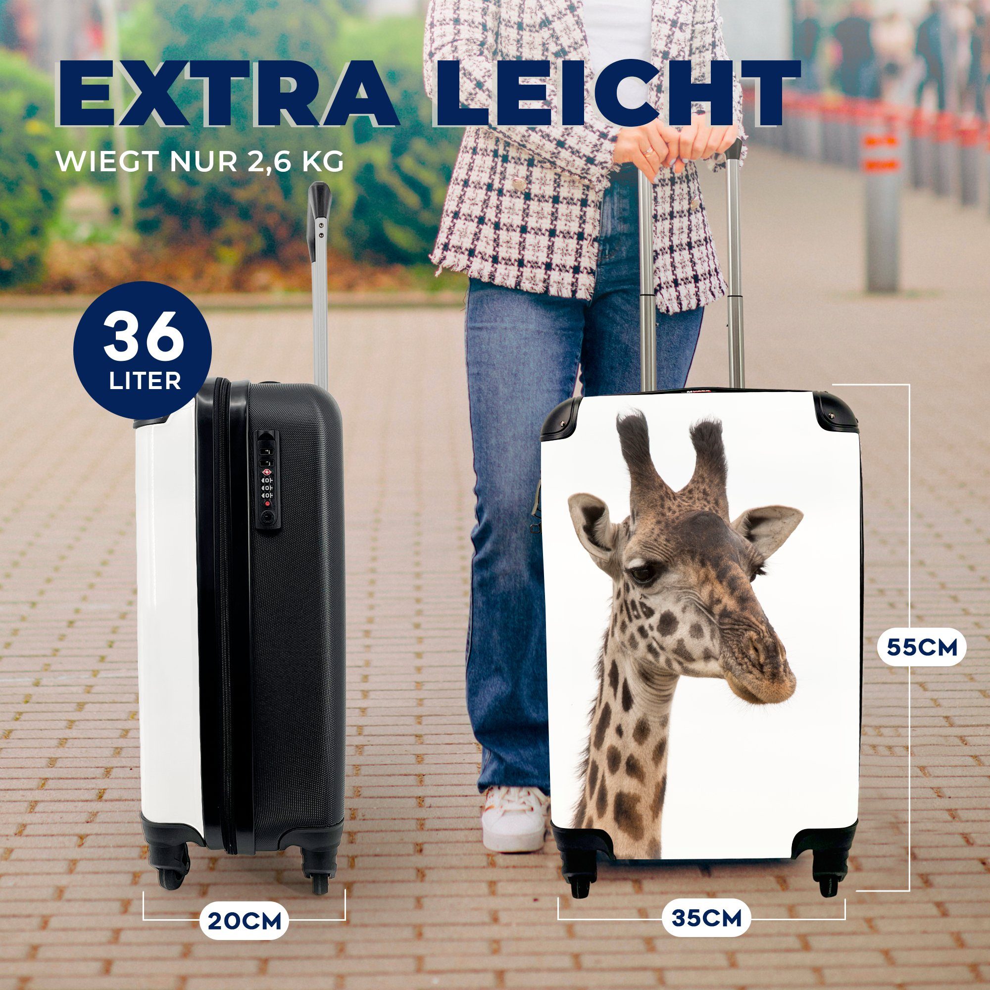 Reisekoffer 4 MuchoWow Handgepäckkoffer Tier - Reisetasche Giraffe Weiß, Handgepäck - mit Ferien, für Trolley, rollen, Rollen,