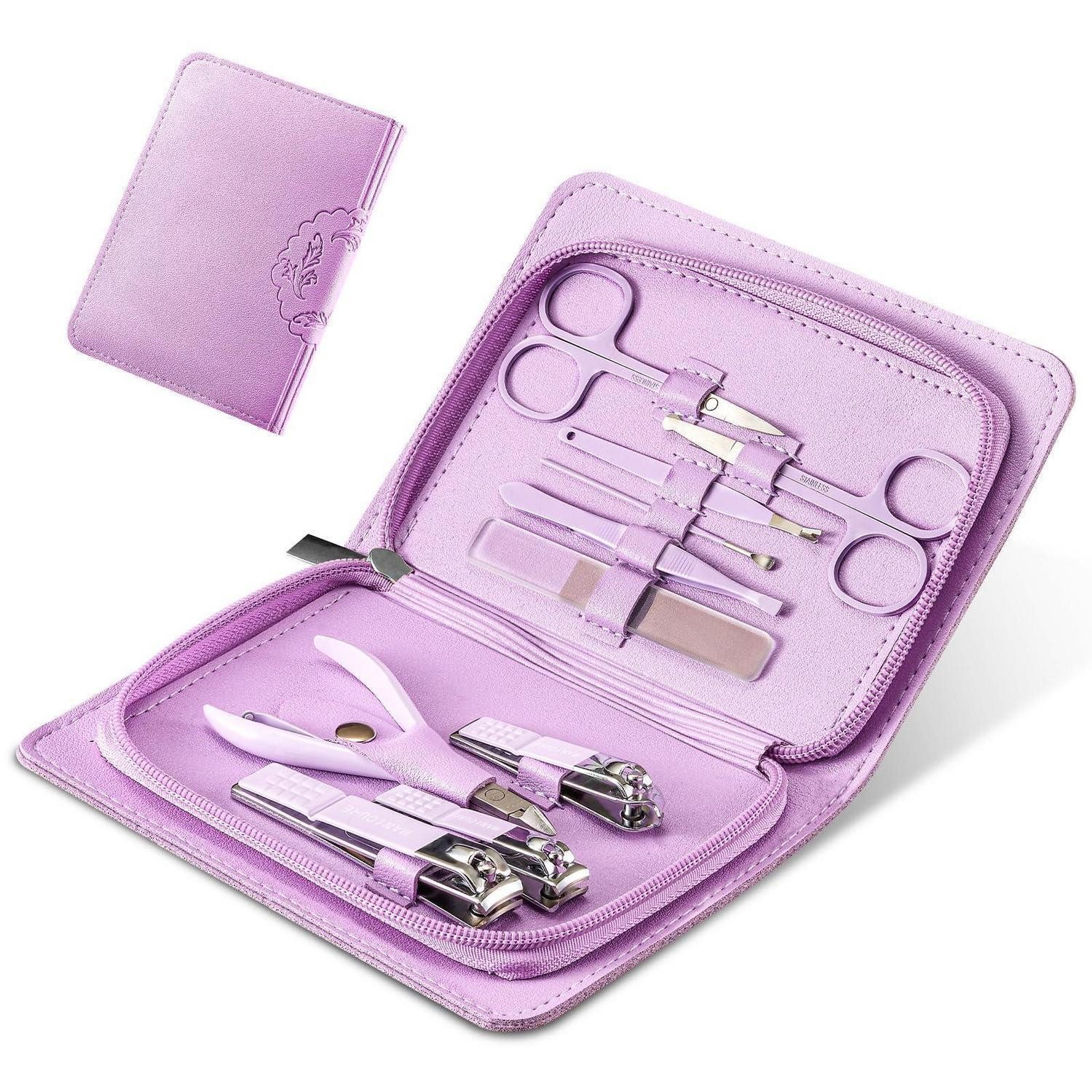 LuxusKollektion Nagelknipser-Set Maniküre Pediküre Set 10tlg Lederetui Edelstahl