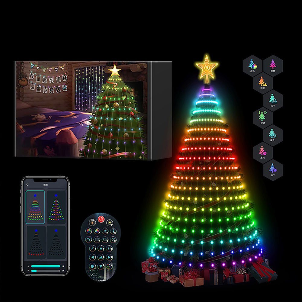 JOYOLEDER LED-Lichterkette LED-Lichterkette Weihnachtsbaum-Spitze Stern Lichterkette, Fernbedienung mit