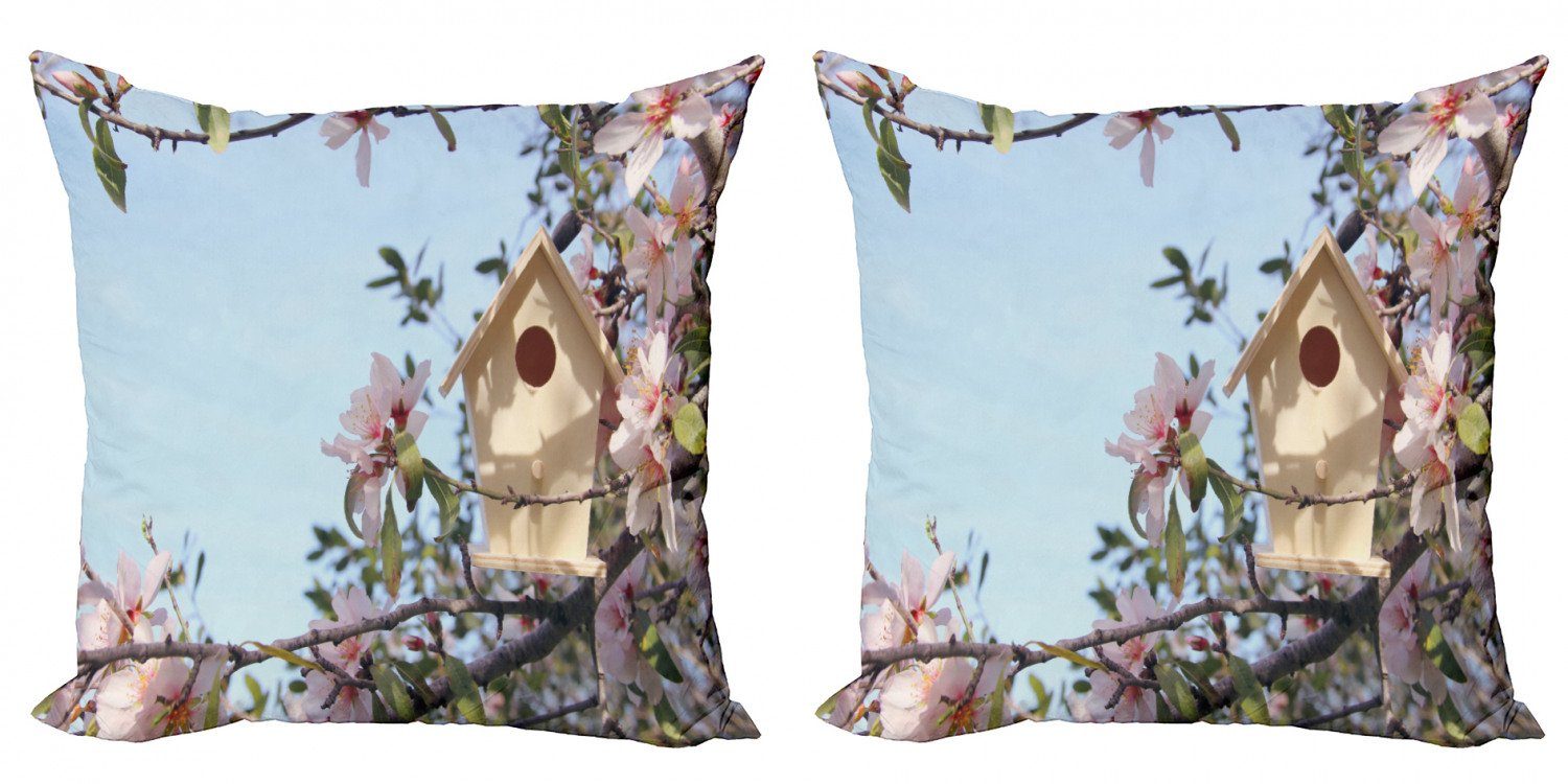 (2 Kissenbezüge Accent Stück), Digitaldruck, Modern Vogelhaus Mandelblüte Doppelseitiger kleines Abakuhaus