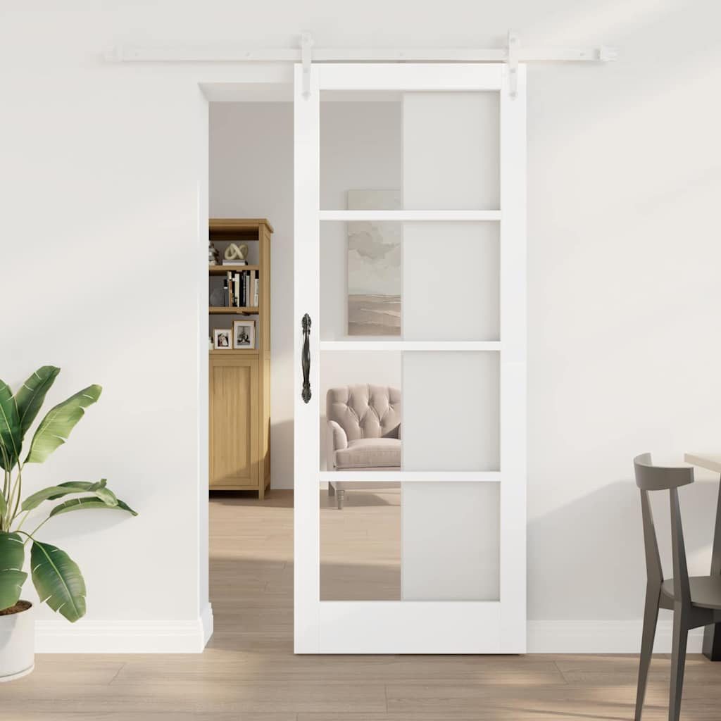 vidaXL Haustür Schiebetür 83 x 211 cm Massivholz Kiefer und Glas Weiß (1-St)