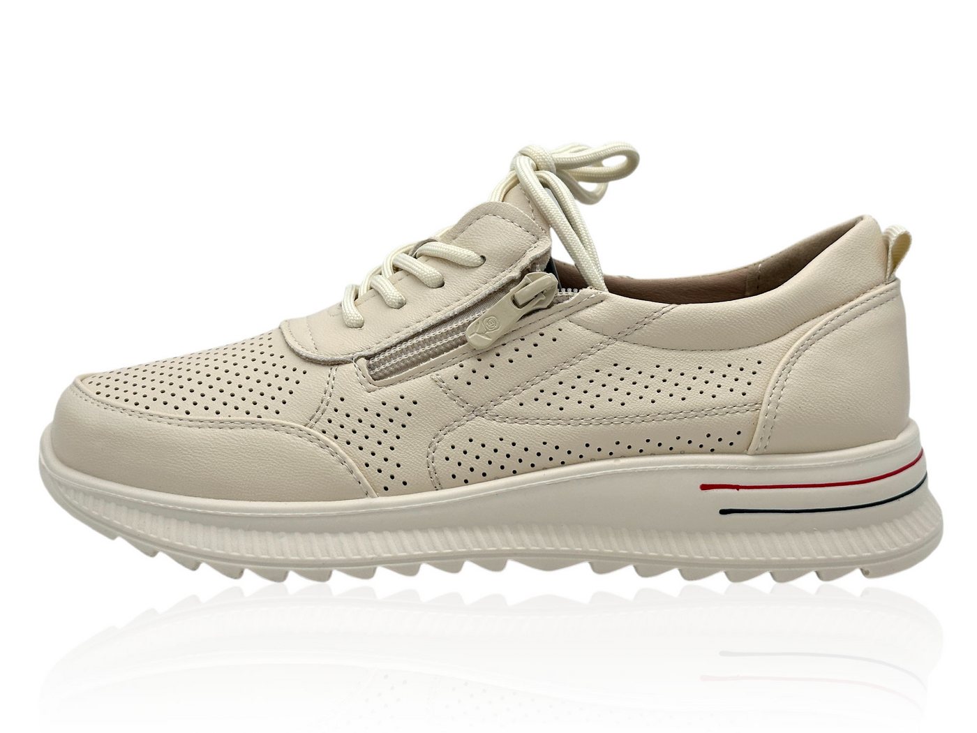 Nowaland Damen Halbschuhe mit Reißverschluss und Perforierung Sneaker Seitlicher Reißverschluss · Atmungsaktive Perforierung