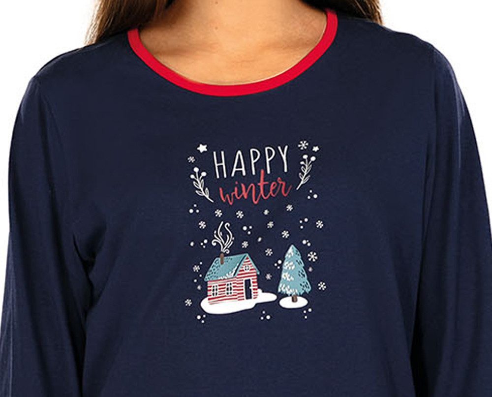 comtessa Pyjama Mädchen Schlafanzug Happy Winter (Packung, 1 Stück) karierte lange Hose