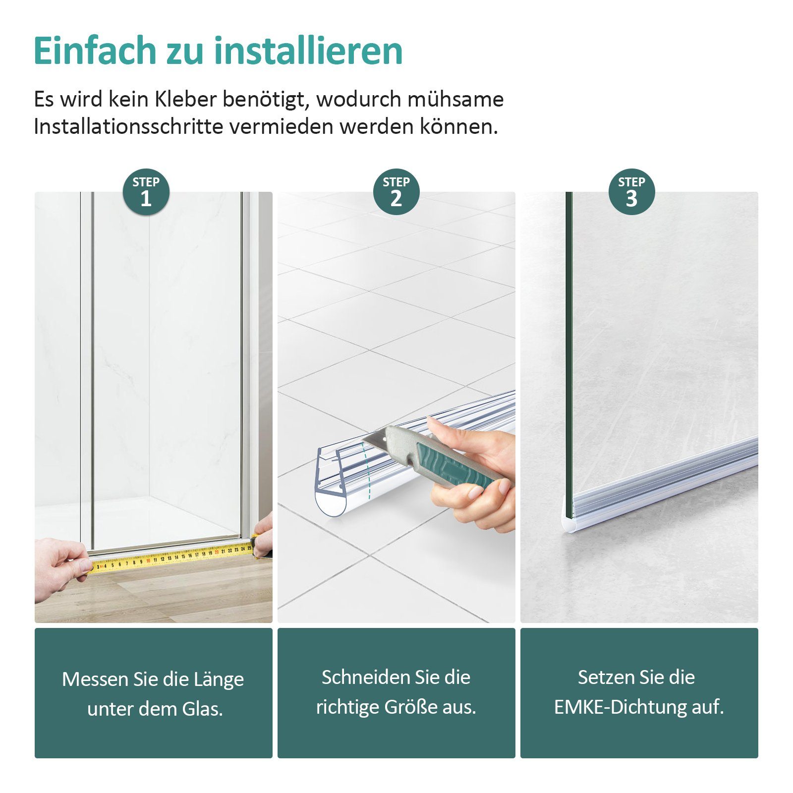 EMKE Duschdichtung Ersatzdichtung Wasserabweiser Duschdichtung, L: 60 cm, Schwallschutz Duschkabine Duschkabinenabdichtung