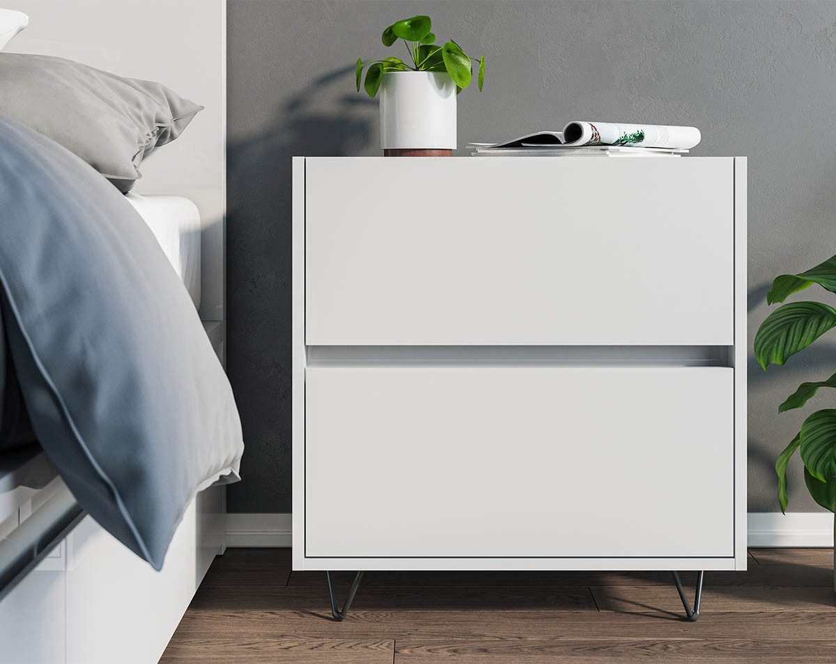 Posseik Waschtisch-Set Nachttisch FAVIER 60 x 65cm, 2 Schubladen, weiß-hochglanz, (Sideboard, 1-St., Sideboard)