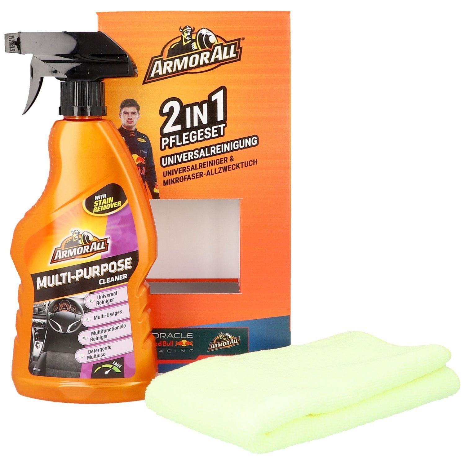 Armor All 2in1 Set Universal-Reiniger + Mikrofaser-Tuch Kunststoffreiniger (Spar-Set, [- 2in1 Pflegeset Auto Innen-Reinigung Außen-Reinigung Kunststoff-Reiniger Alzweck-Tuch)