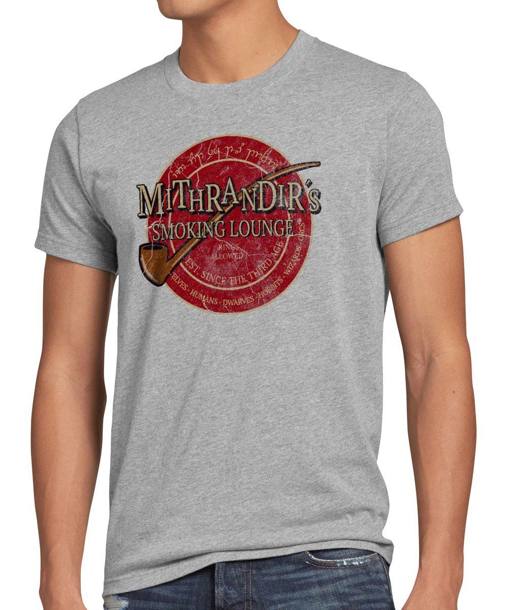 style3 Print-Shirt Herren T-Shirt Mithrandir Smoking Herr Auenland der mordor Ringe hobbit gandalf grau meliert