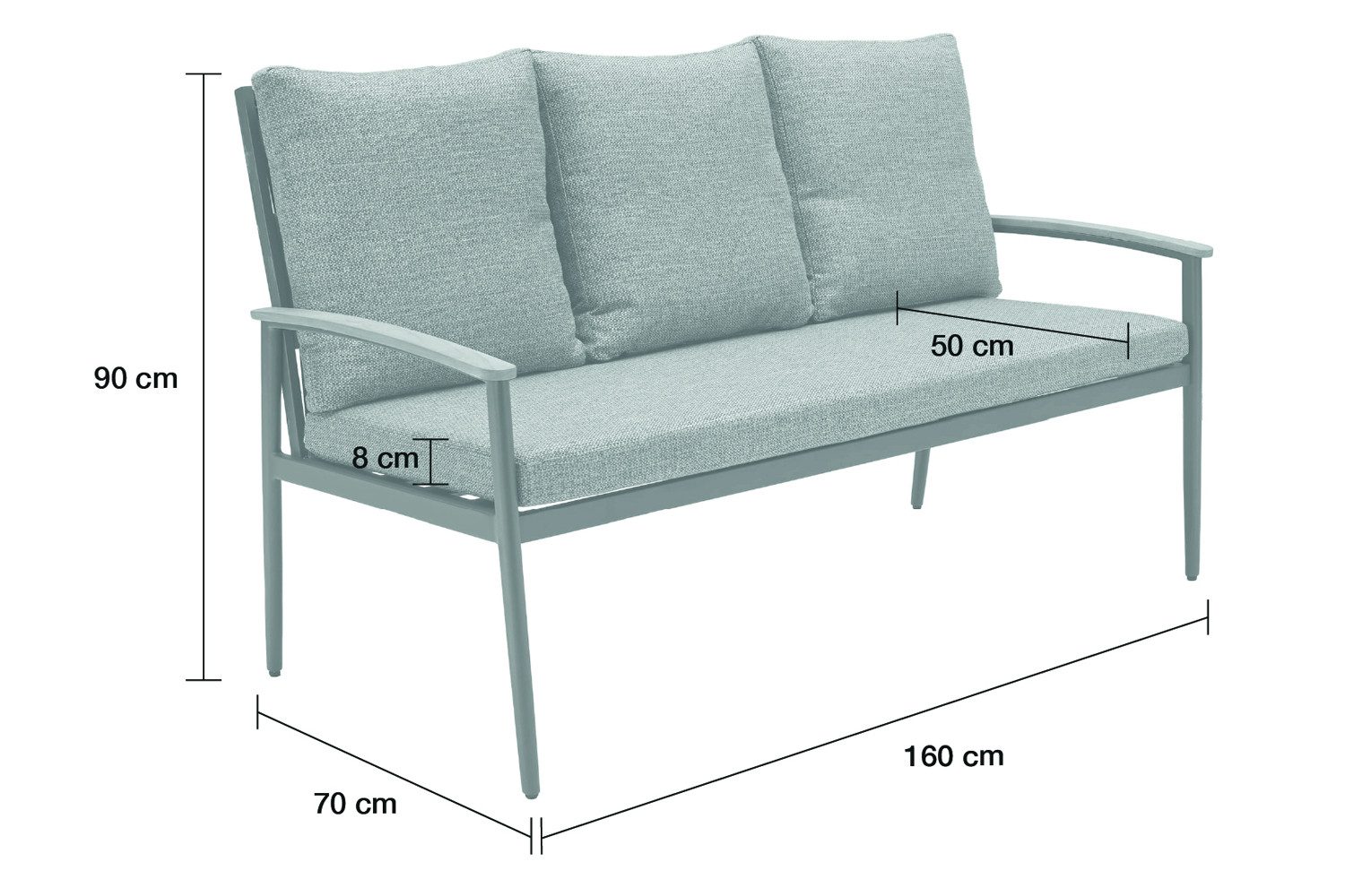 dasmöbelwerk Loungesofa Loungesofa Phoenix 3-Sitzer 160cm Gartensofa mit Polster Teak Rope