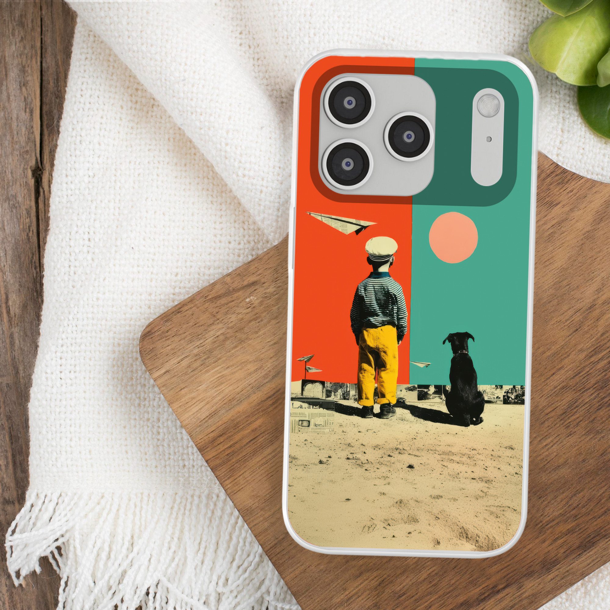 MuchoWow Handyhülle für Apple iPhone 17 Pro Retro - Junge - Hund - Rot - Grün, Smartphone-Bumper, Print, Handy Schutzhülle Dünn