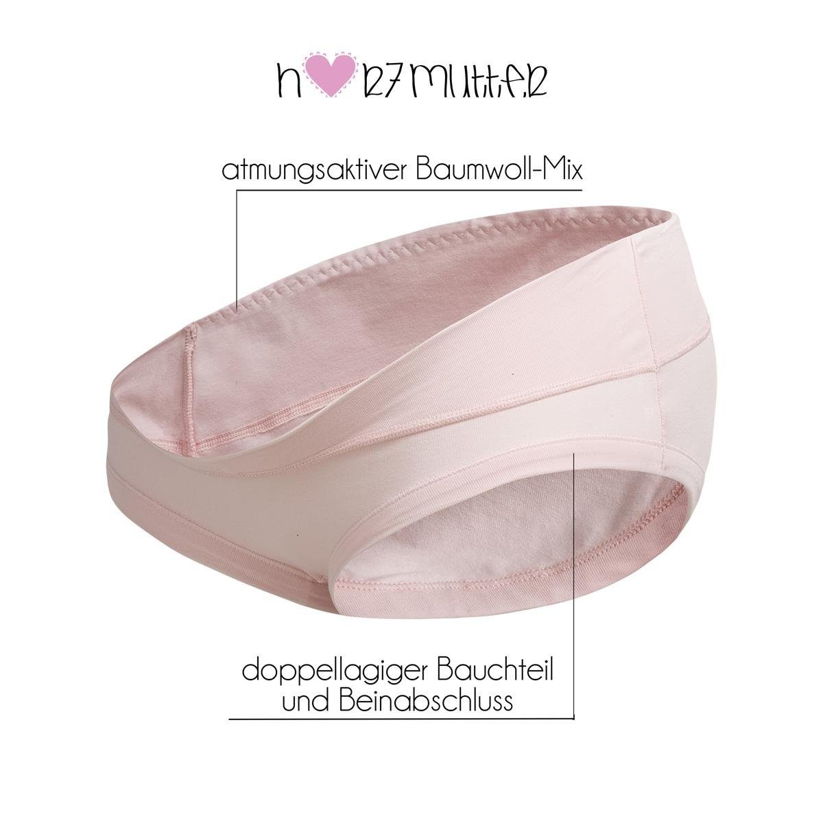 Herzmutter Umstandsslip Baumwoll-Mix (3er - Umstandswäsche Pack, - Unterbauchslip 3-St) Schwarz/Weiß/Rosa