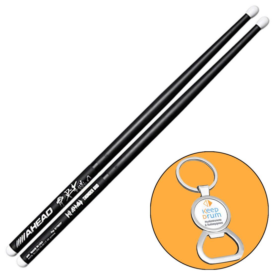 Ahead Drumsticks Rick Allen mit Flaschenöffner (1 Paar), Spitze und Kunststoffüberzug sind einzeln austauschbar