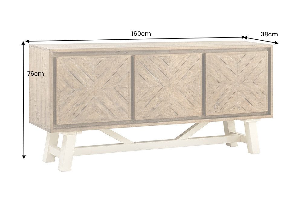 riess-ambiente Sideboard HAMPTONS 160cm hellbraun/creme - Massivholz, Mosaik-Bohlenoptik (Einzelartikel, 1 St), mit 3 Türen & großzügigem Stauraum – ideal für Wohnzimmer & Esszimmer