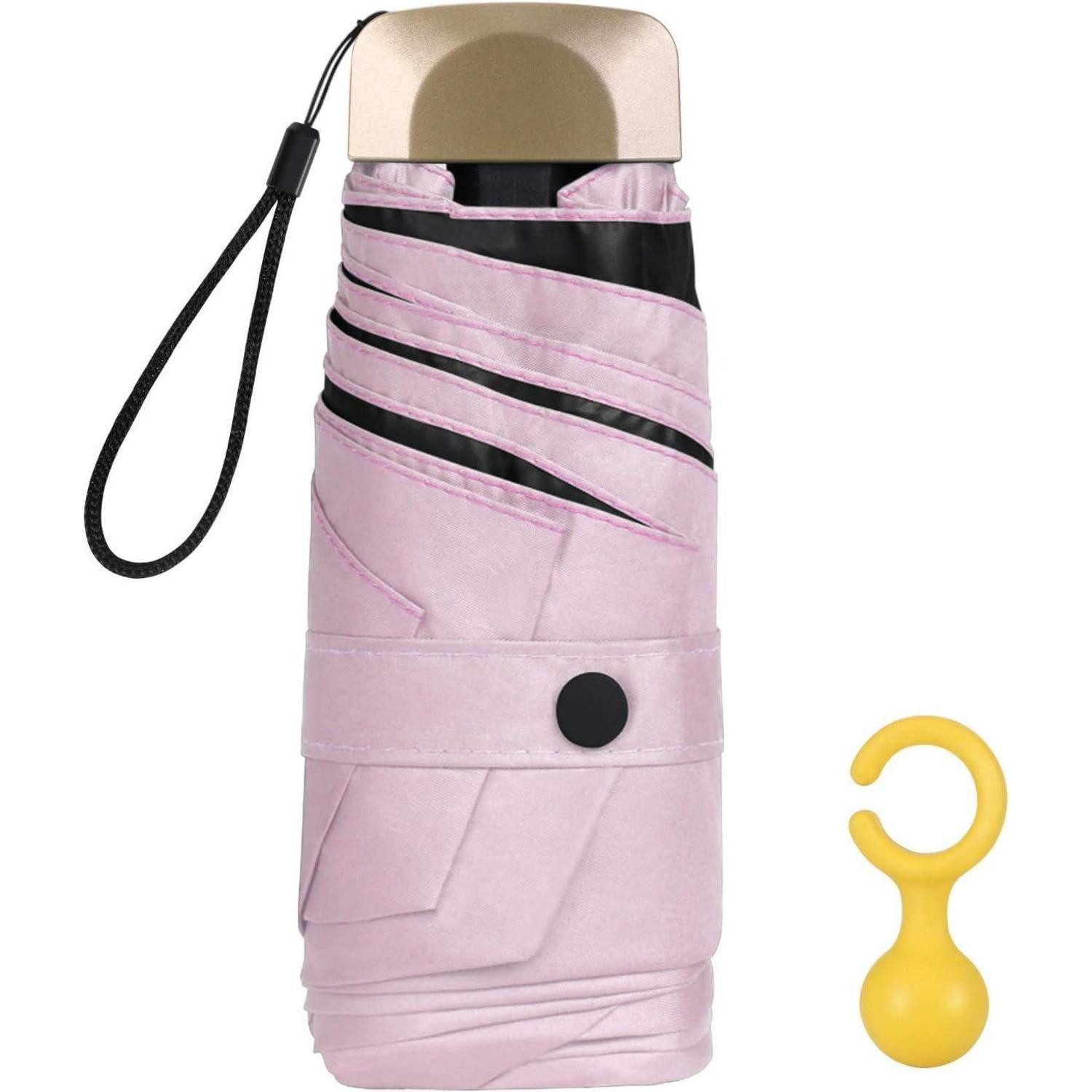 LuxusKollektion Taschenregenschirm Taschenschirm 6 Rippen 210T UV Faltbar Aluminium Goldgriff Rosa
