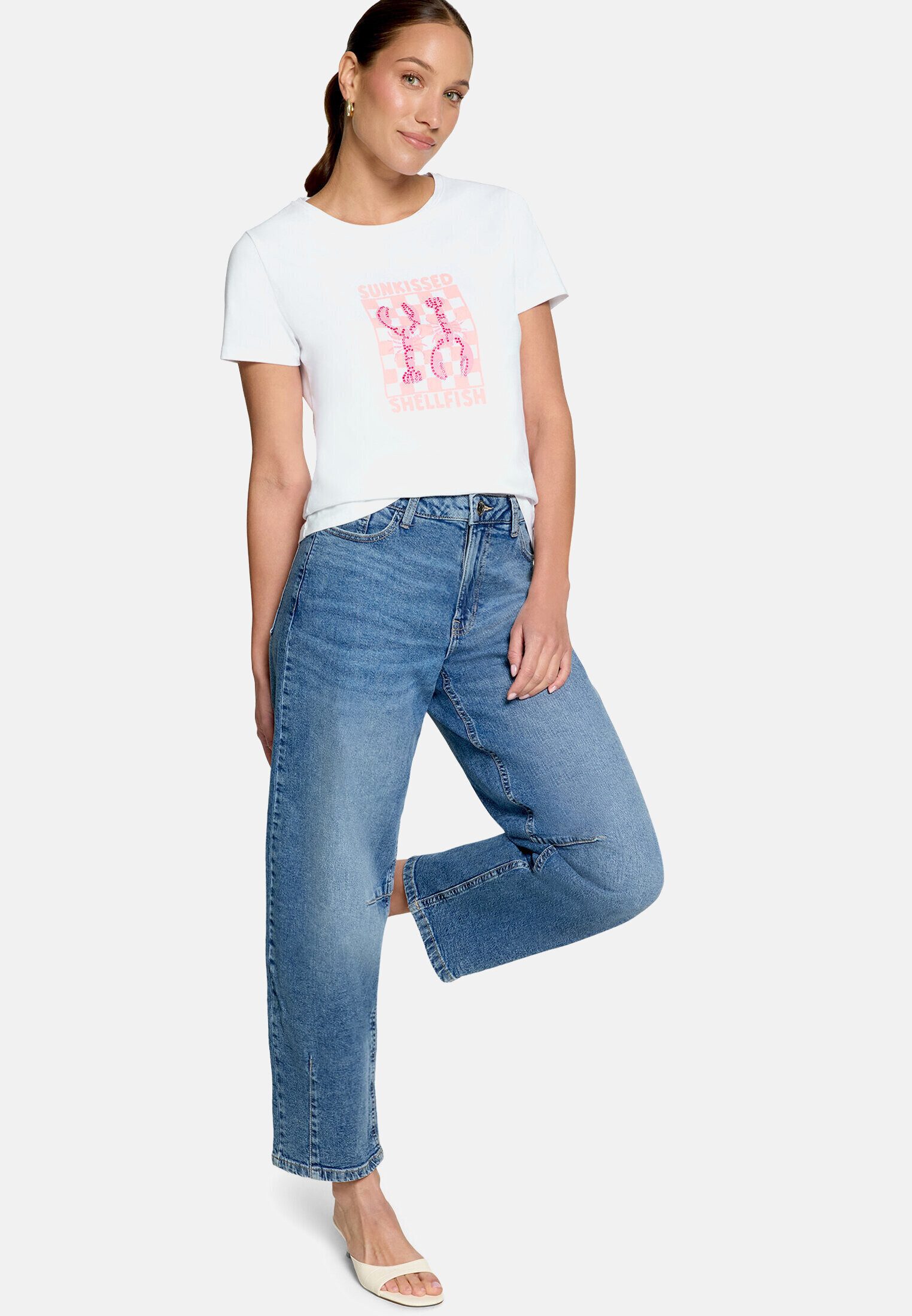 Zero Kurzarmshirt Damen mit Aufdruck (1-tlg) Glitzer.