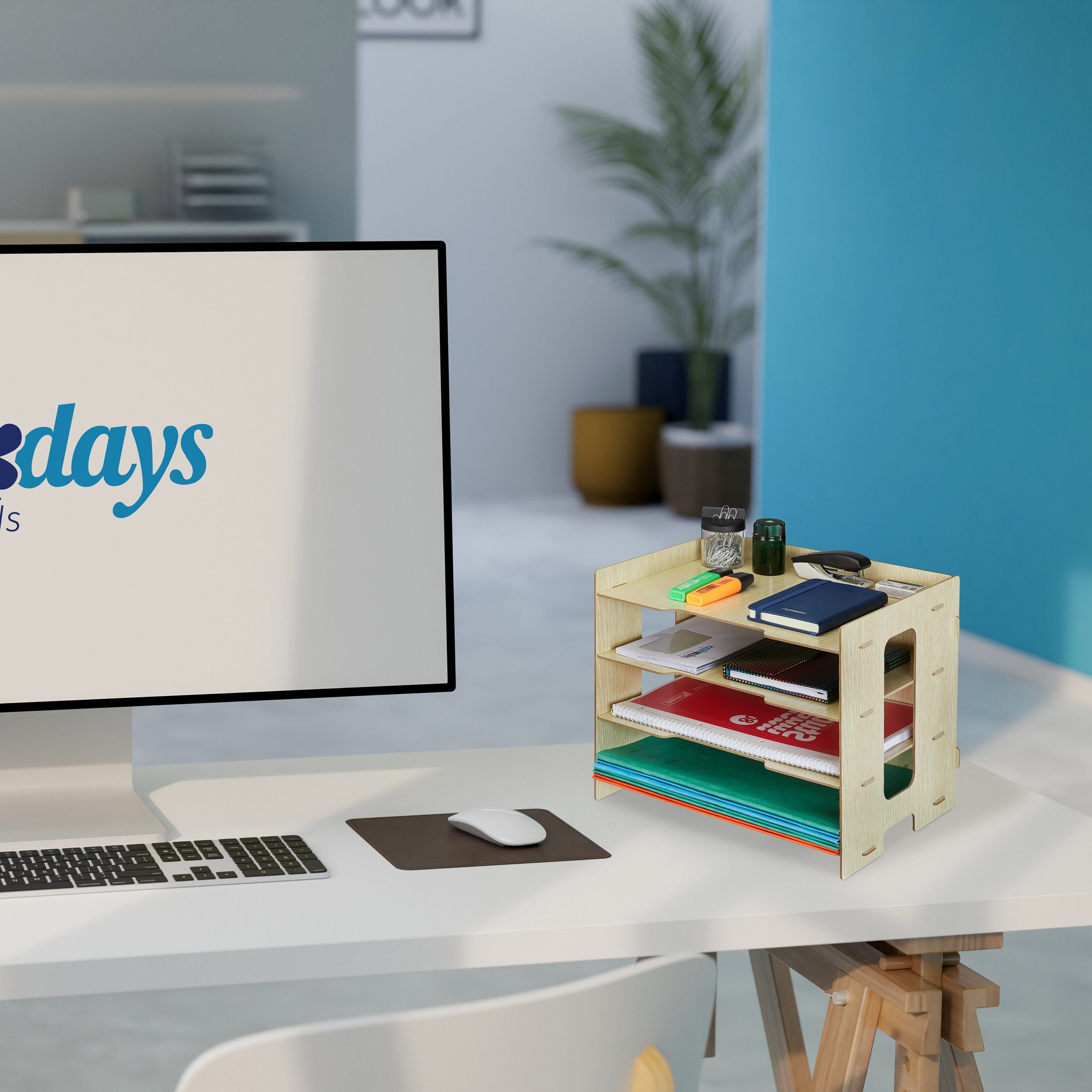 relaxdays Briefablage aus MDF mit 3 Fäch, hellbraun