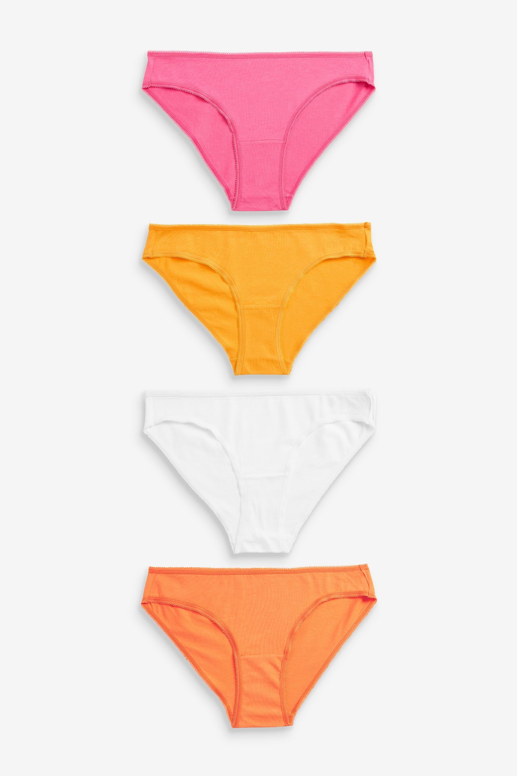 Next Bikinislip Bikini-Slips Baumwollanteil im (4-St) 4er-Pack Orange/Pink/White mit hohem