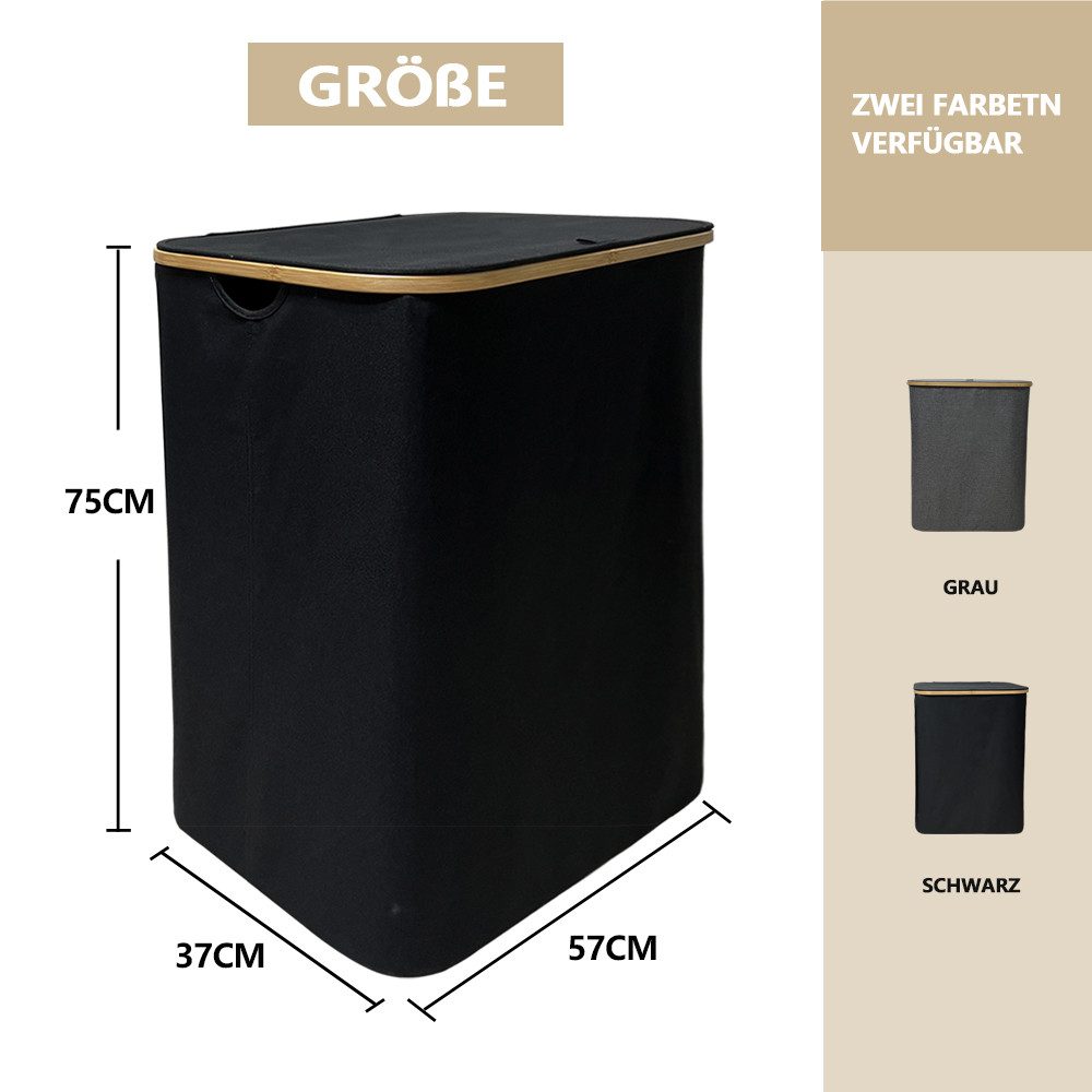 WAOHO Wäschekorb Zusammenklappbarer Wäschekorb mit Deckel, 3 Fächer, Wäsche günstig online kaufen