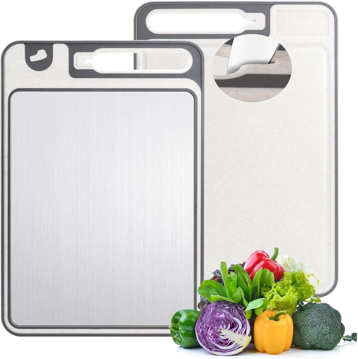 Titan Schneidebrett Set 2-teilig - BPA-frei, Messerschonend, Rutschfest, 34x23cm & 25x15cm, Hygienisch