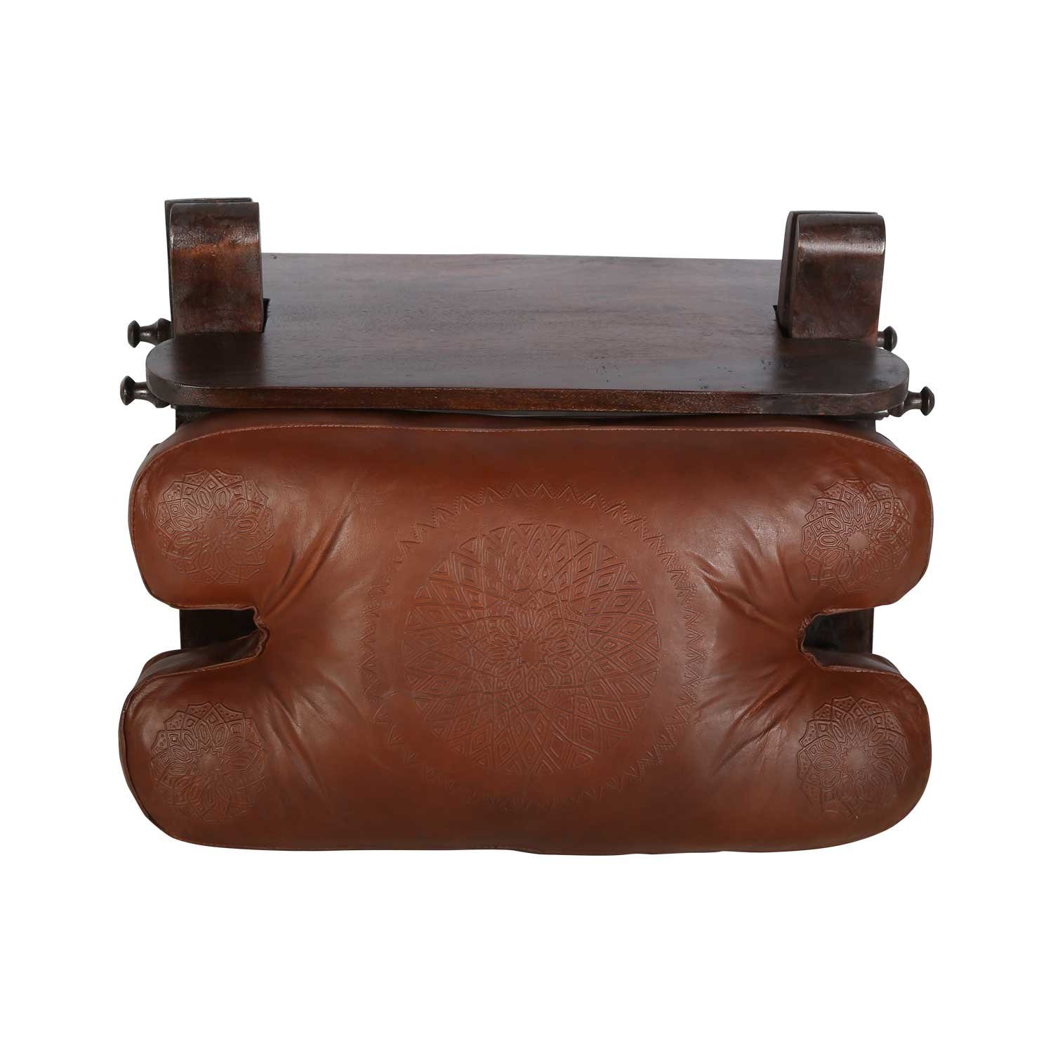 Casa Moro Hocker Marokkanischer Kamelhocker Sadia mit Echtleder Sitzkissen Schemel (Mit klappbarem Holz Gestell), Orientalischer Sitzhocker Leder Hocker Schemel Fußhocker